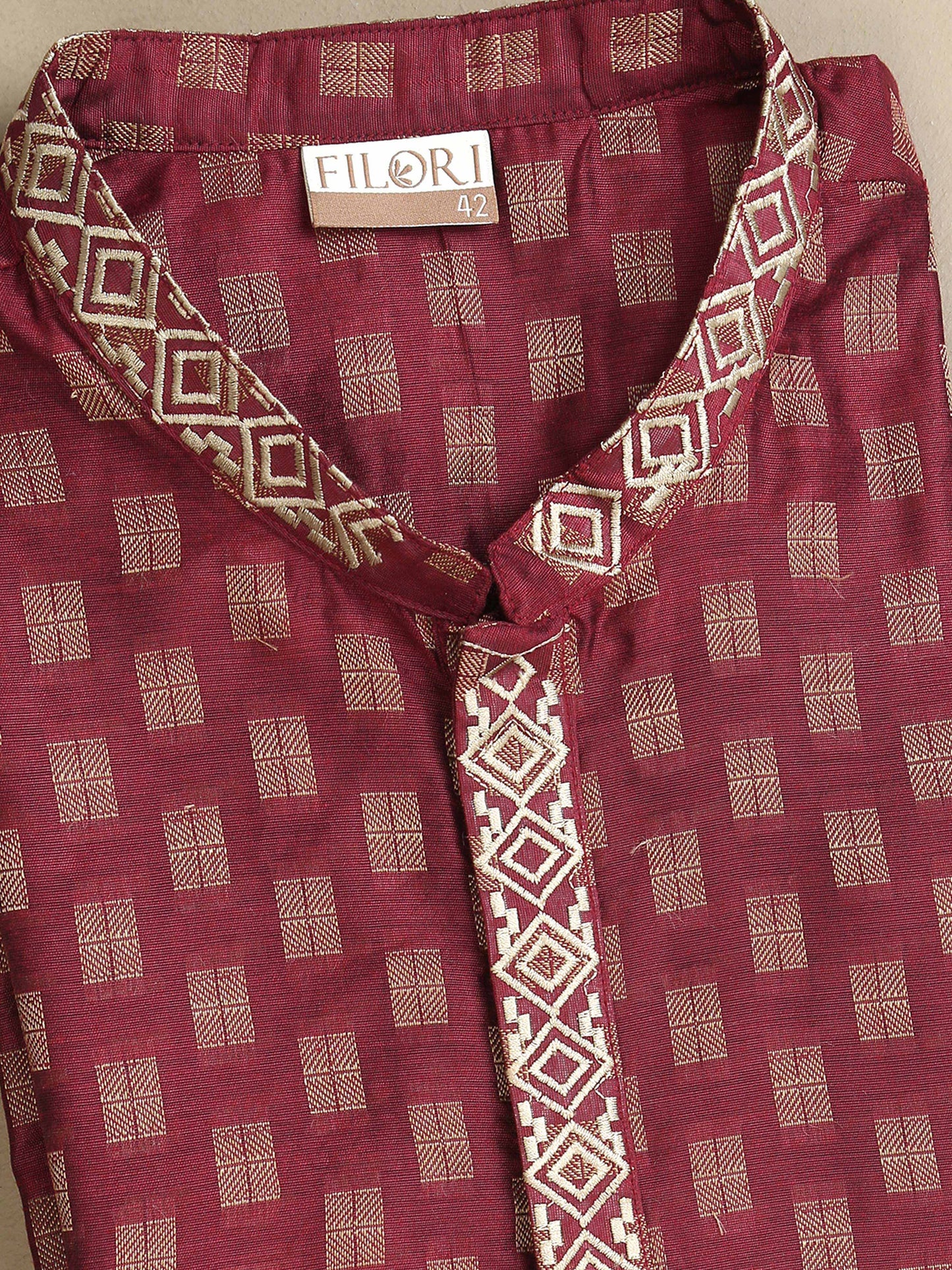 Deep Embroidered Red Long Kurta for men