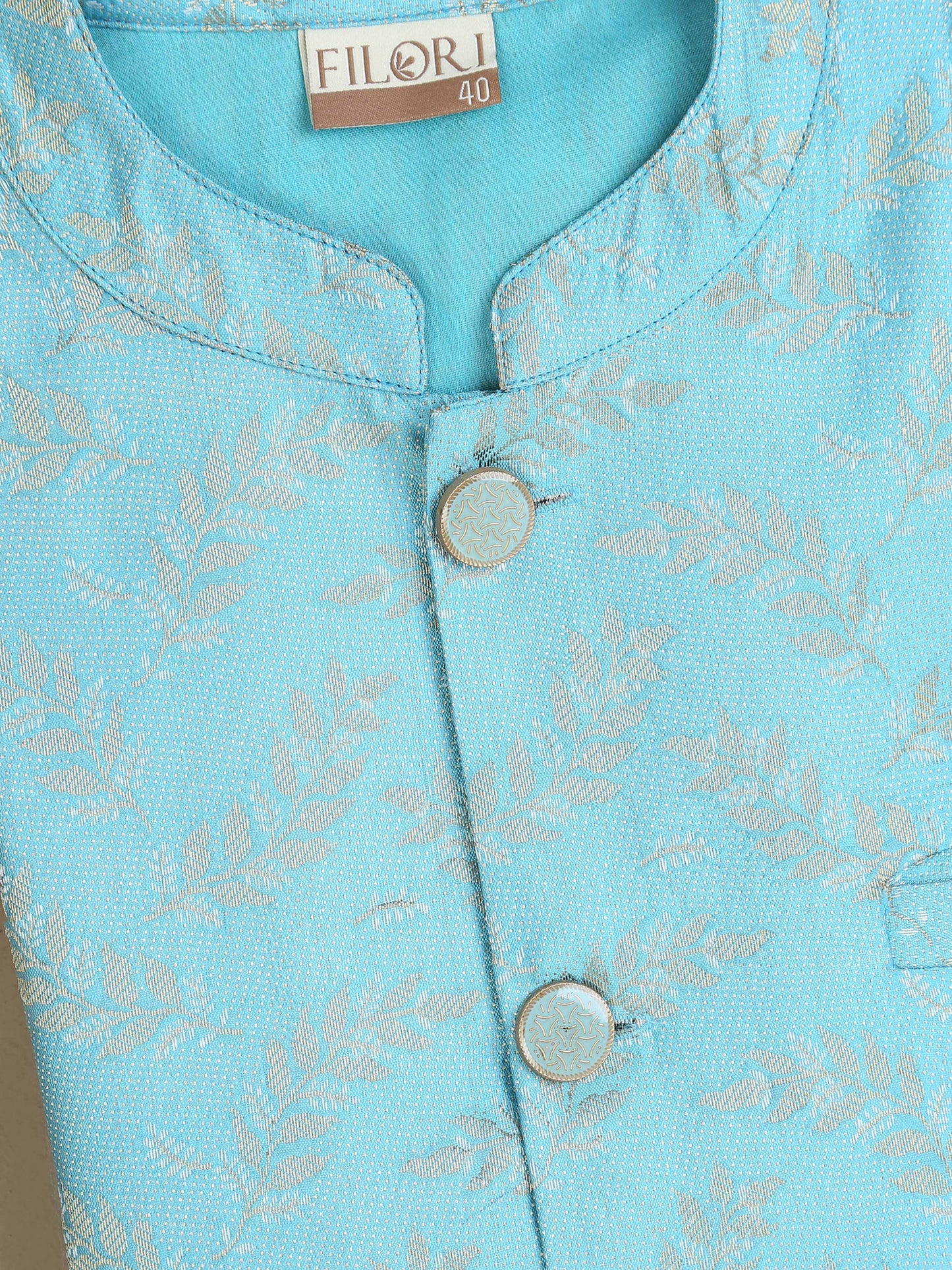 Sky Blue Brocade Nehru Jacket for Men