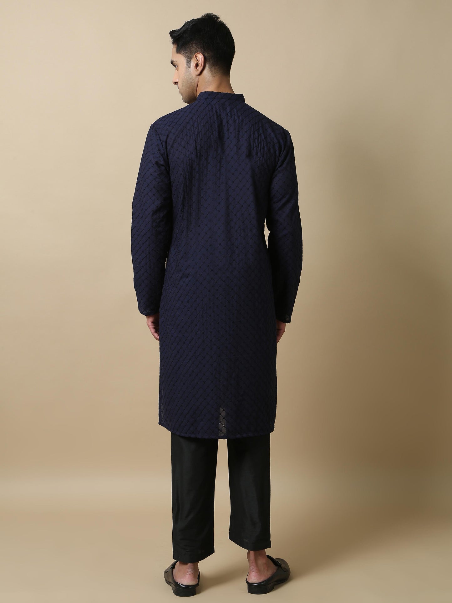 Navy Blue Chikankari long kurta for mens