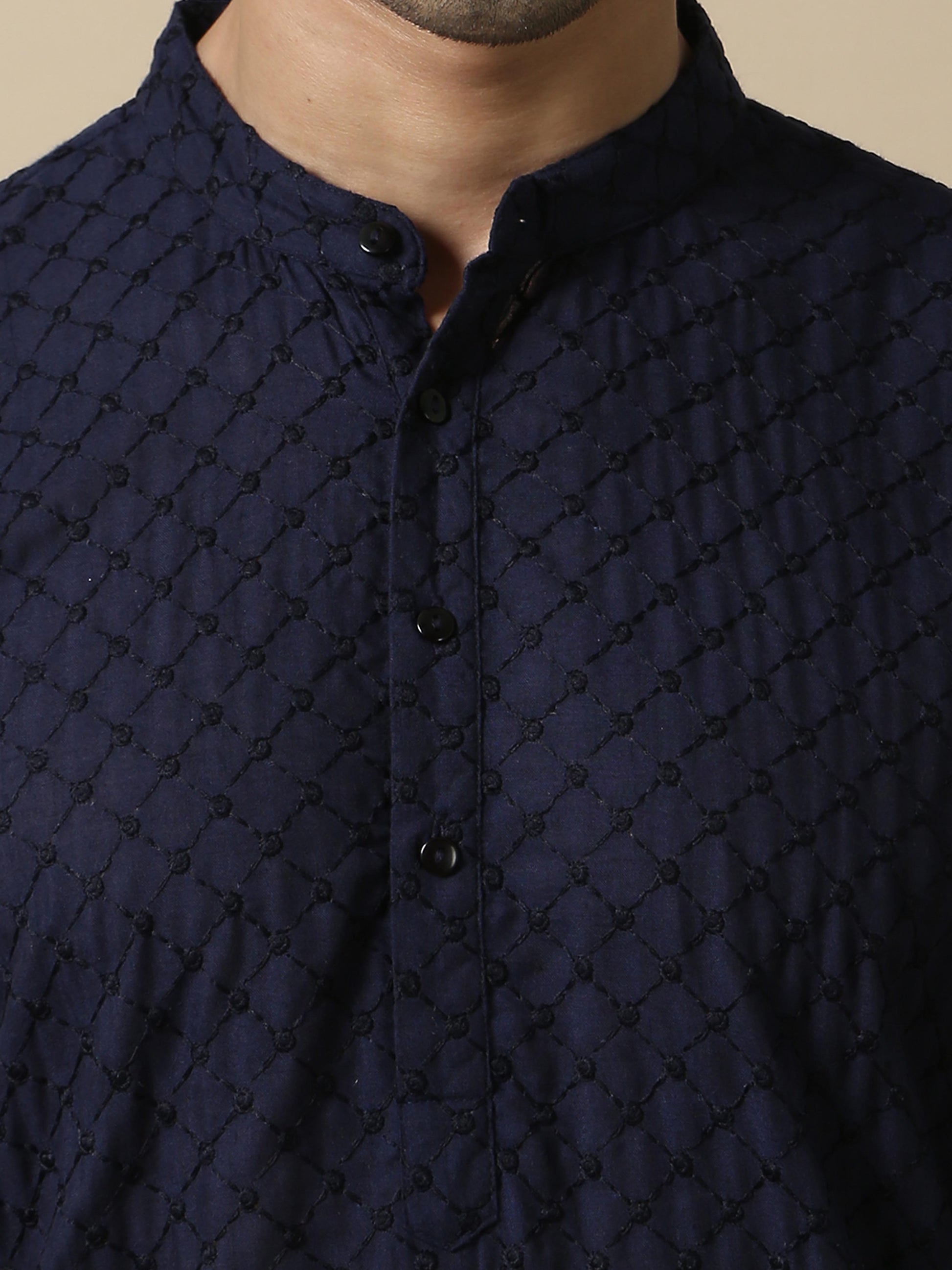 Navy Blue Chikankari long kurta for mens