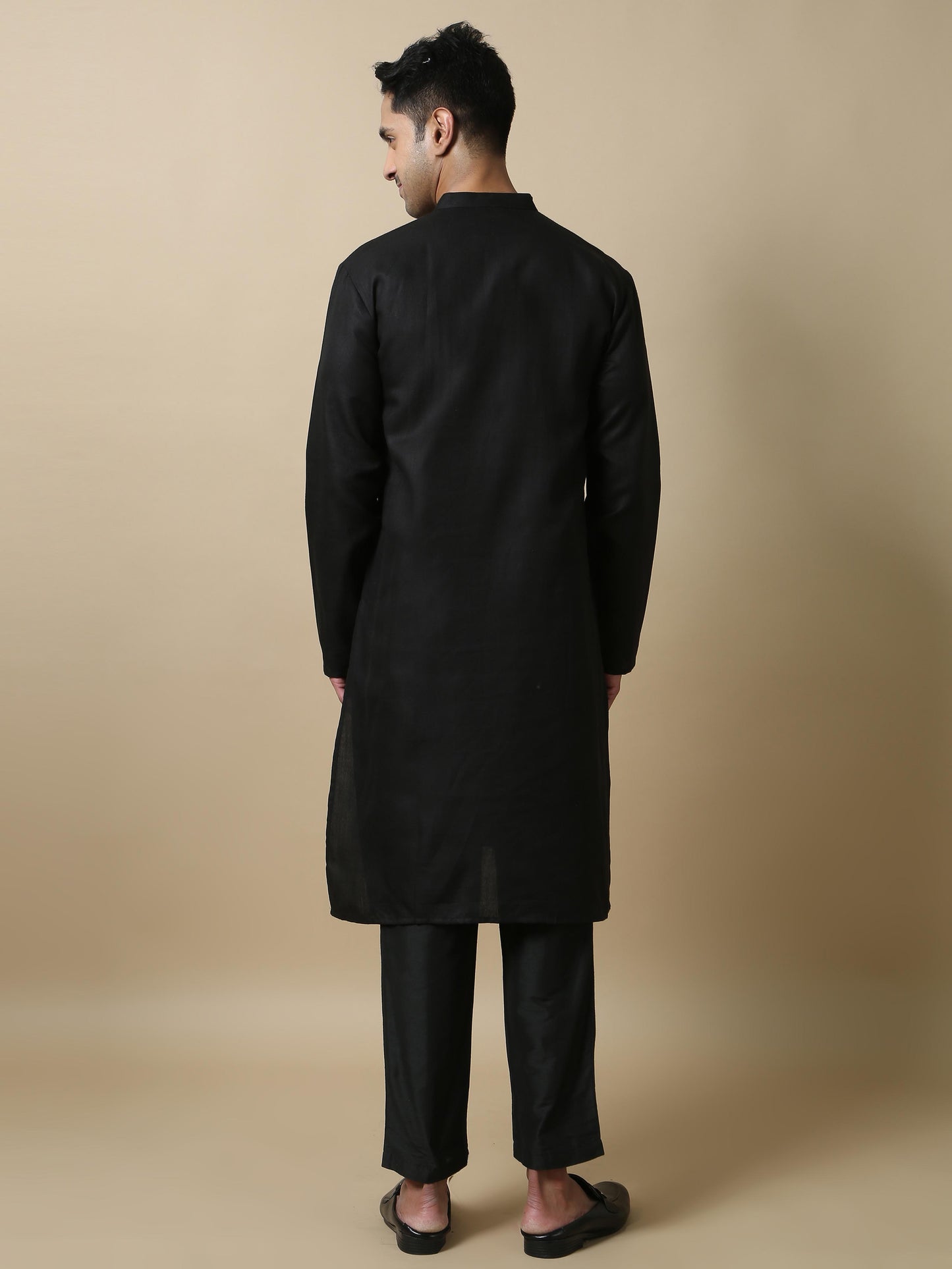 Black Plain long cotton kurta for men