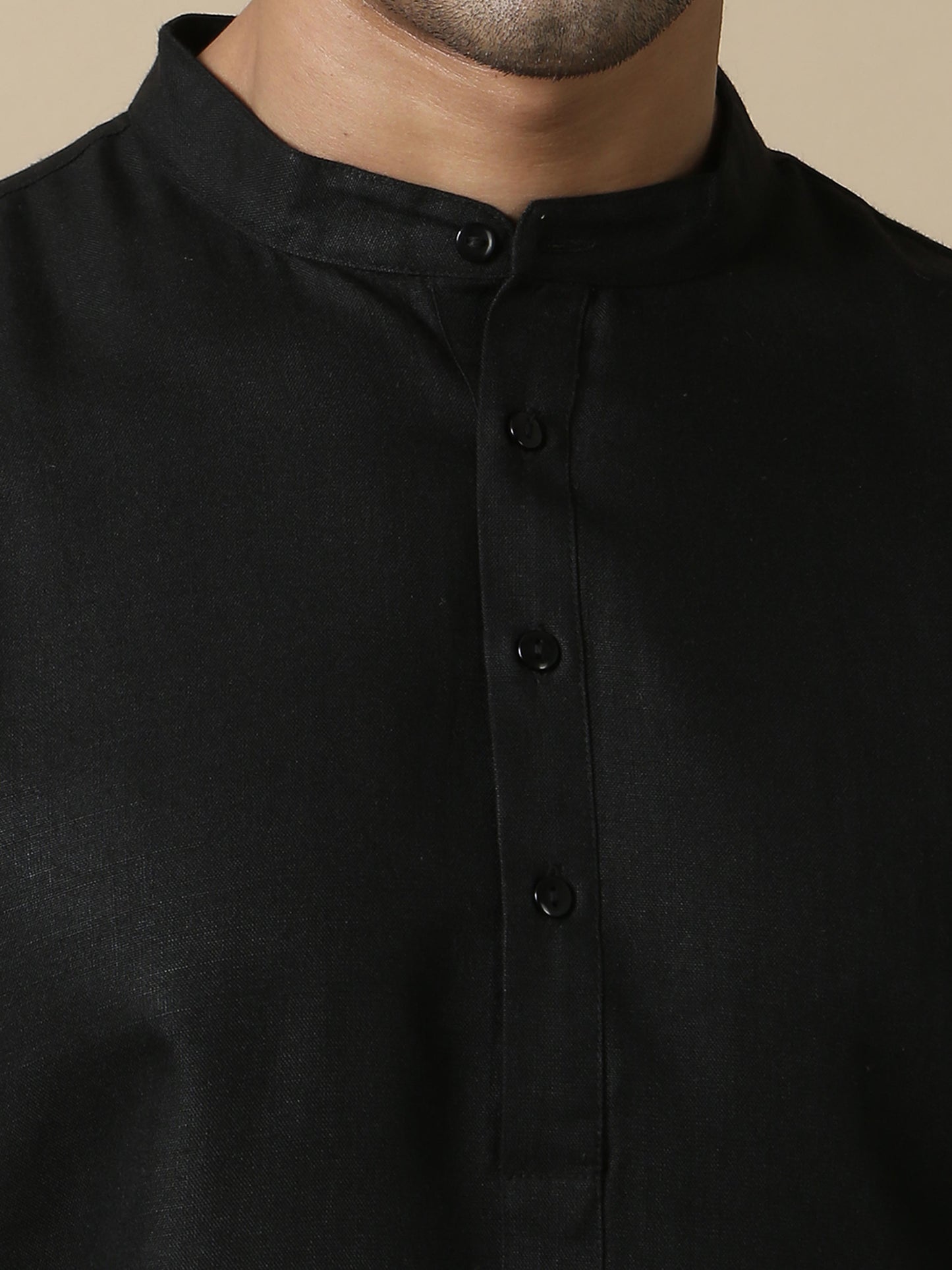 Black Plain long cotton kurta for men