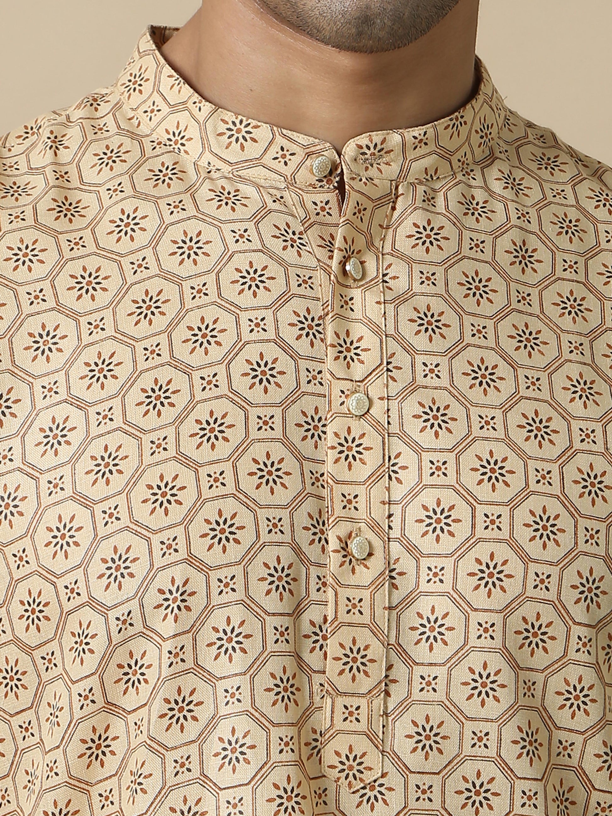 Cream Printed mens long kurta designs