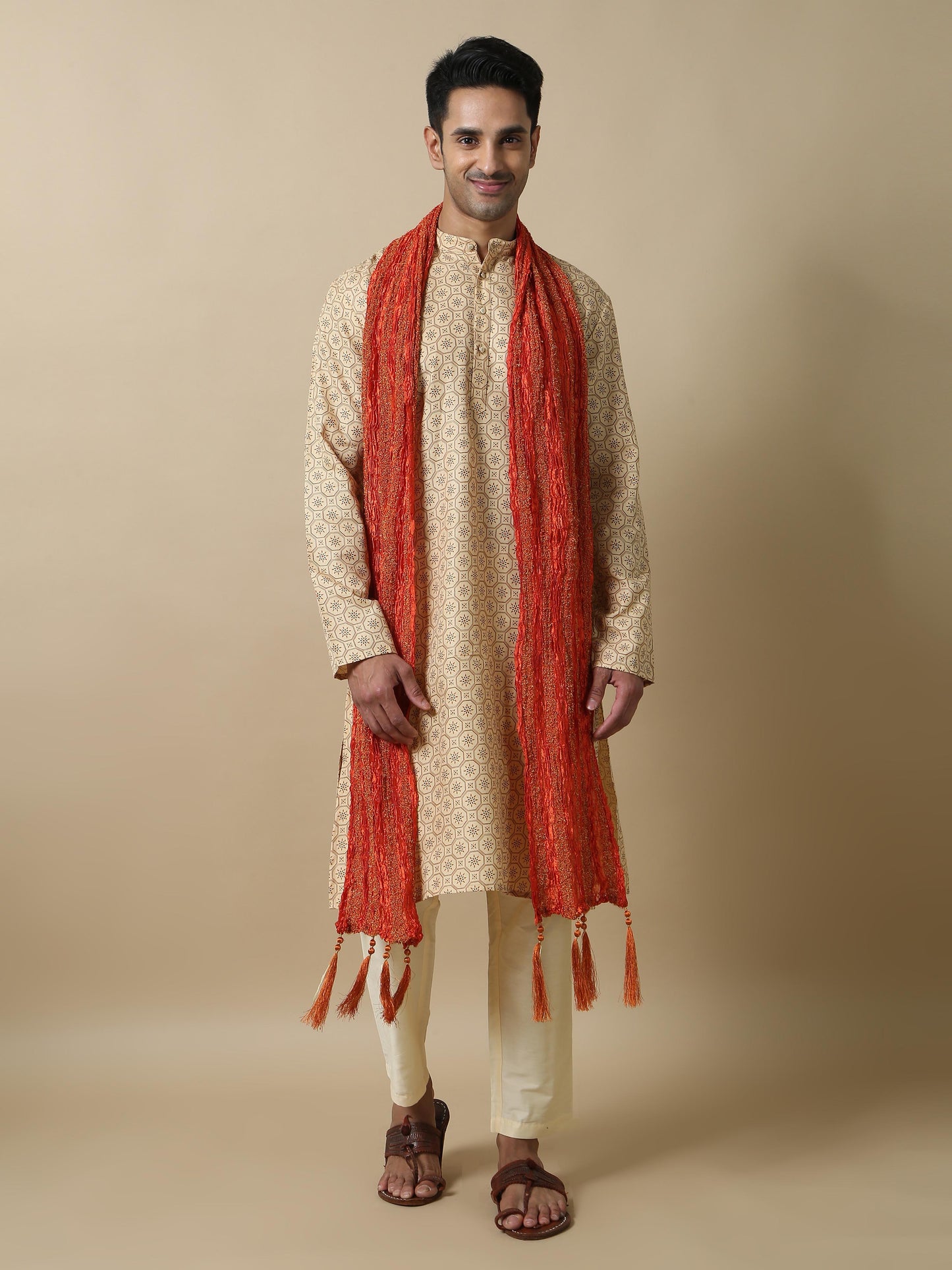 Orange mens stole for kurta