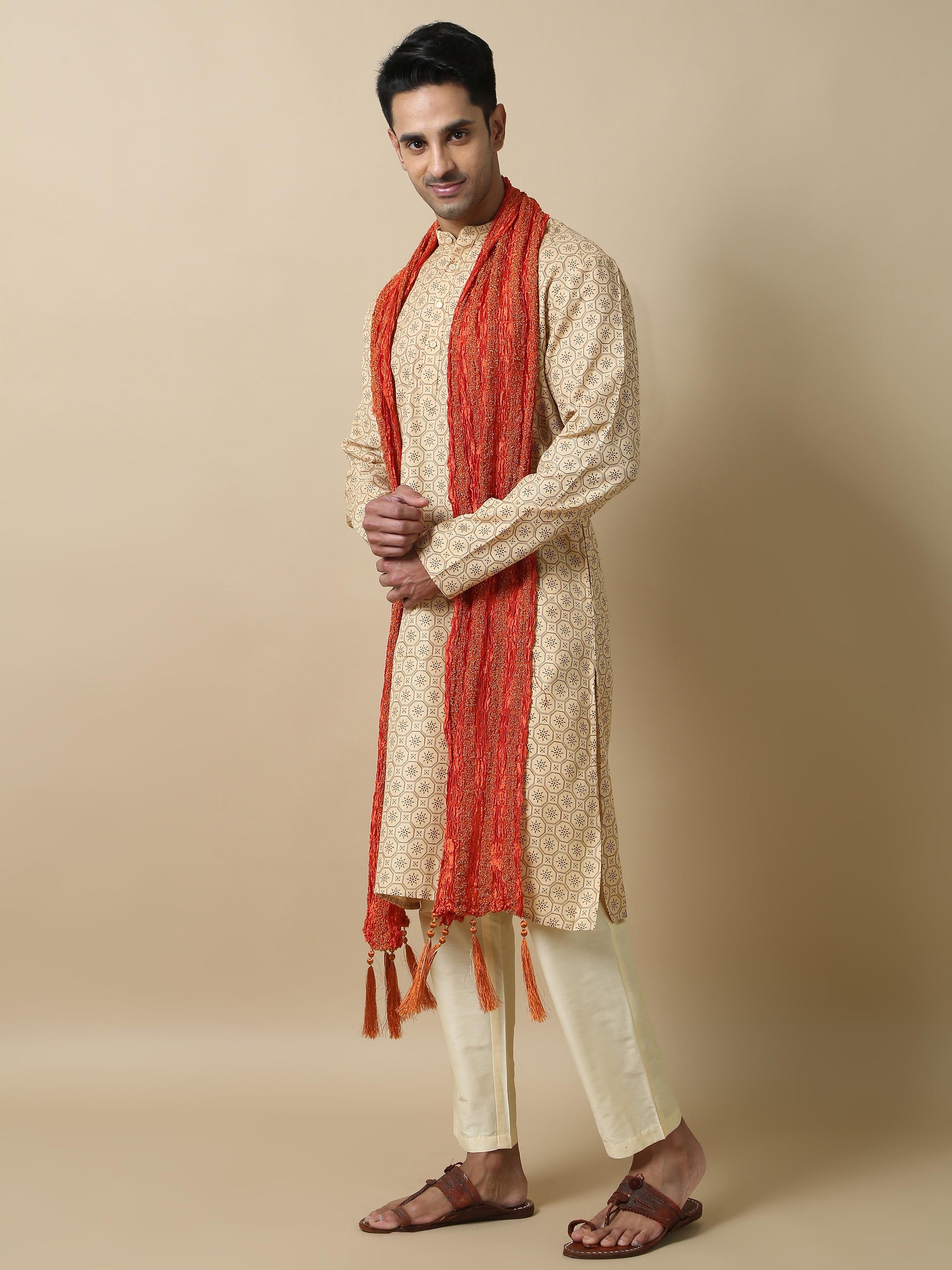 Orange mens stole for kurta