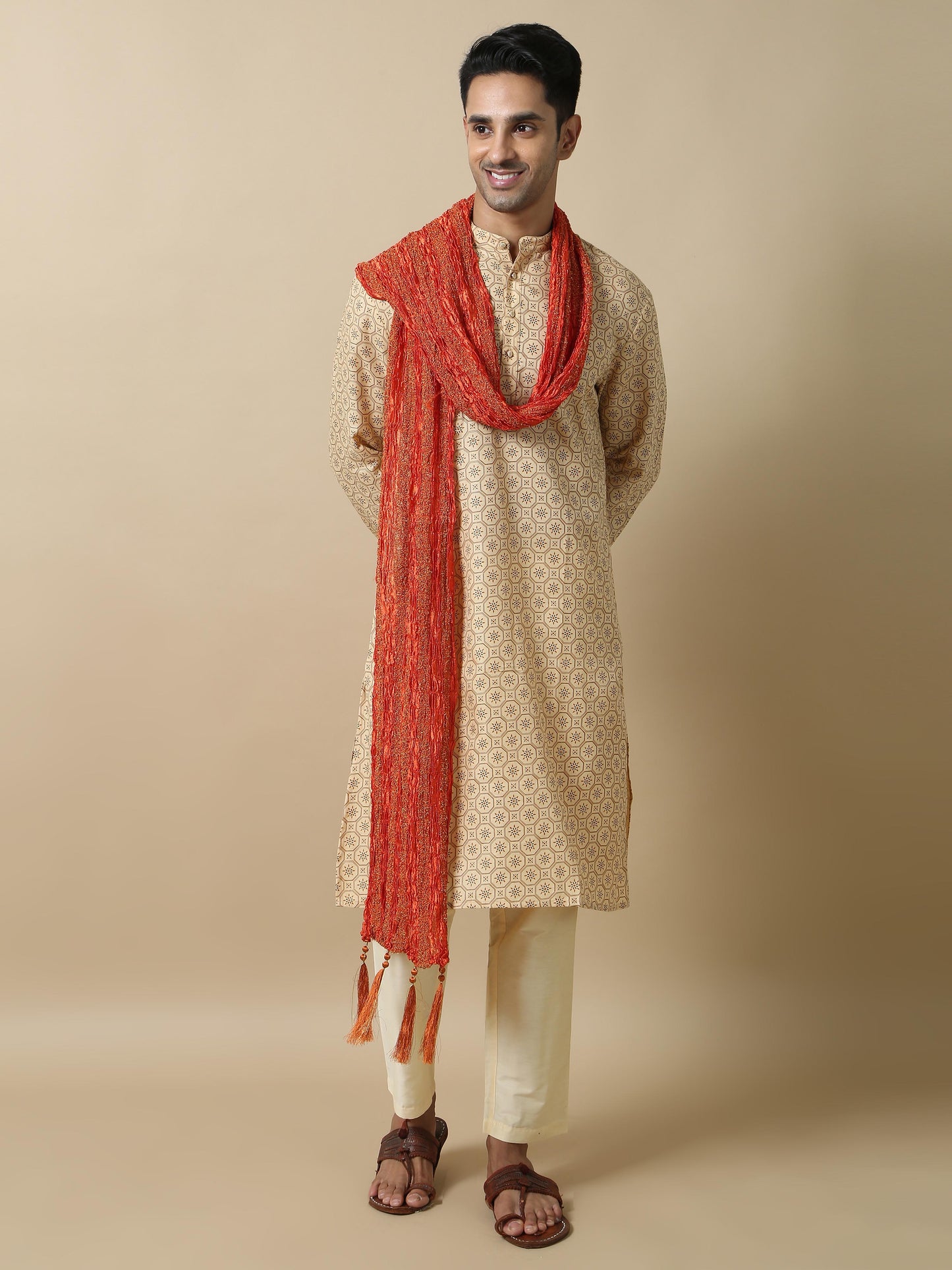 Orange mens stole for kurta