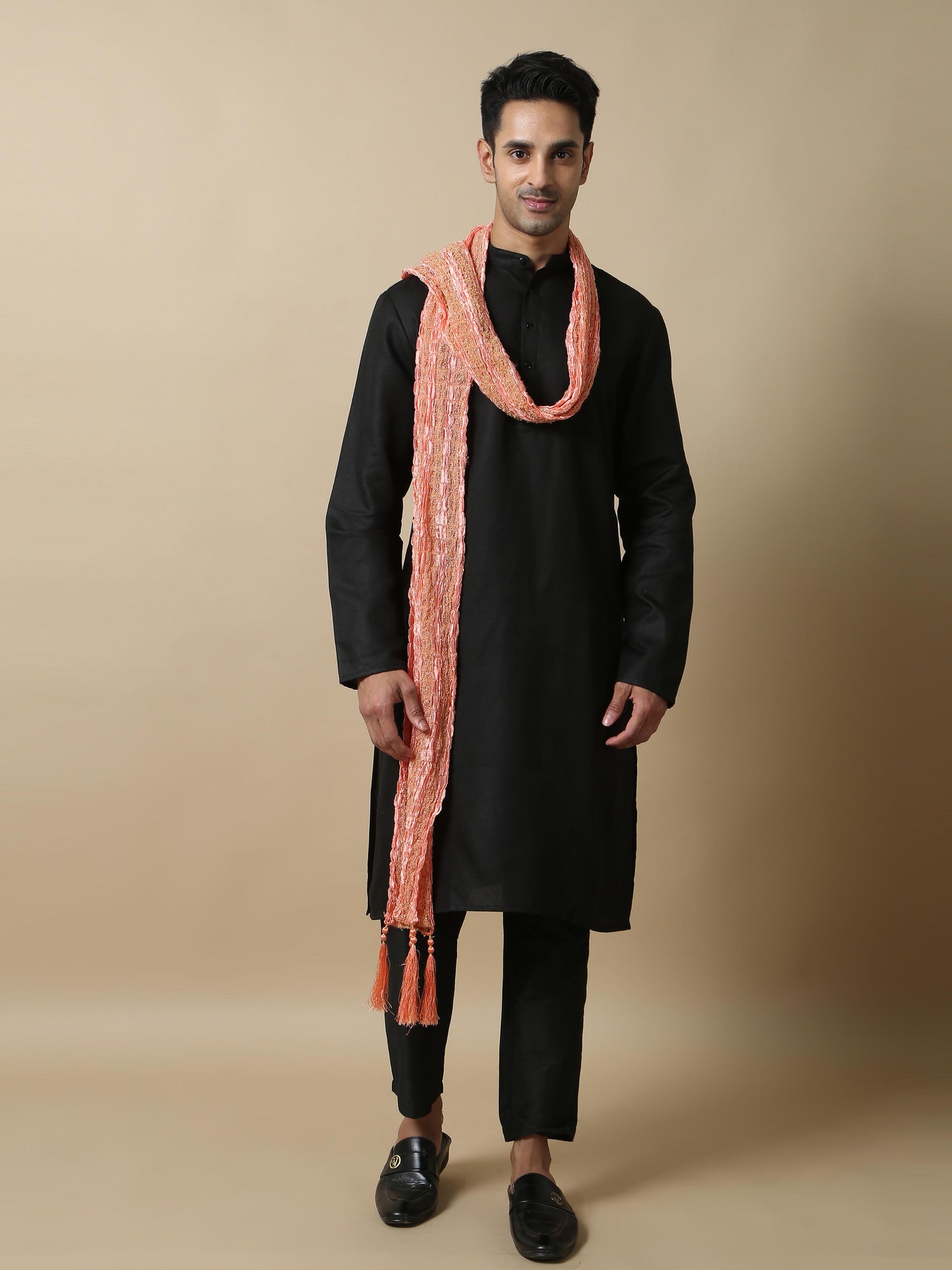 Crushed Peach Banarasi Stole for Men