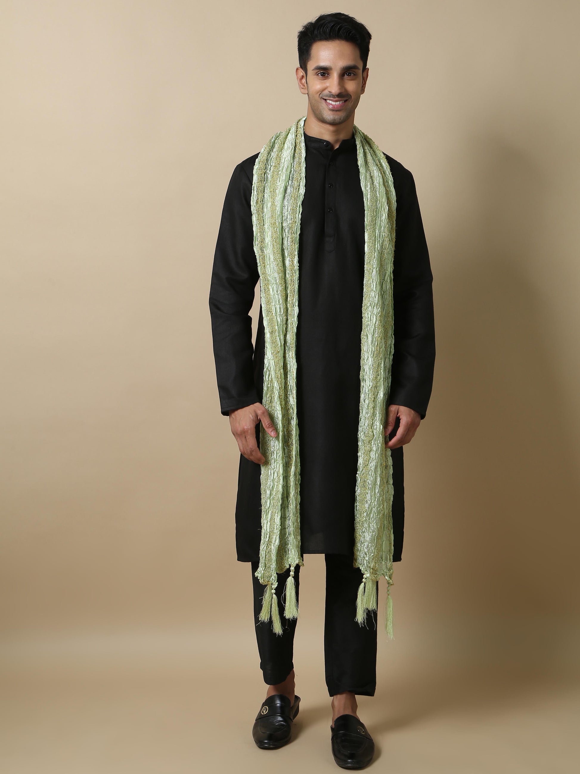 Pista Green Banarasi Stole for Men