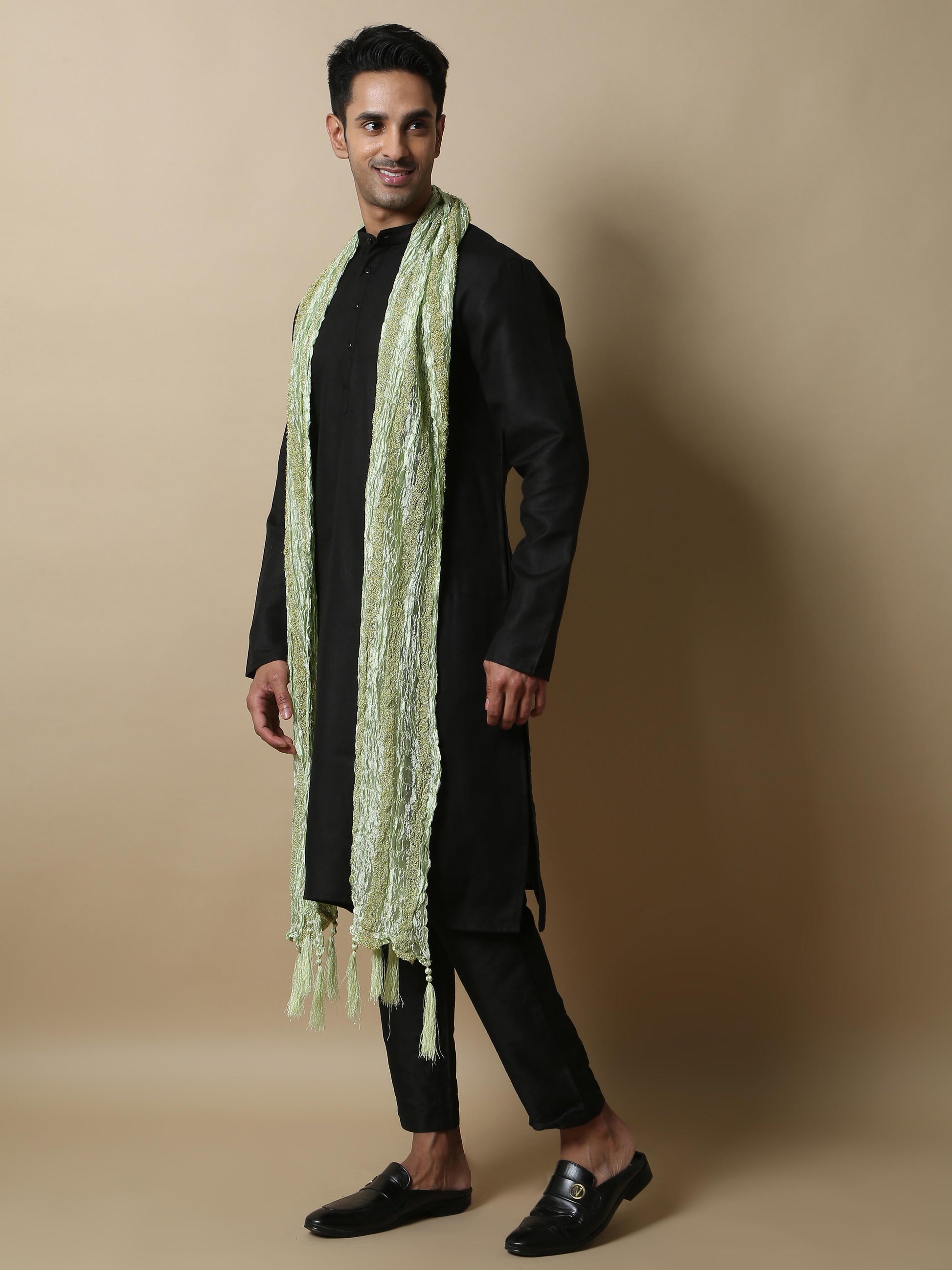 Pista Green Banarasi Stole for Men