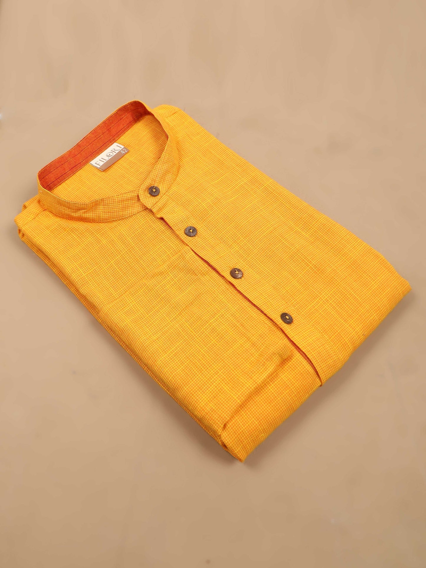 Sunshine Yellow Cotton Long Kurta For Men