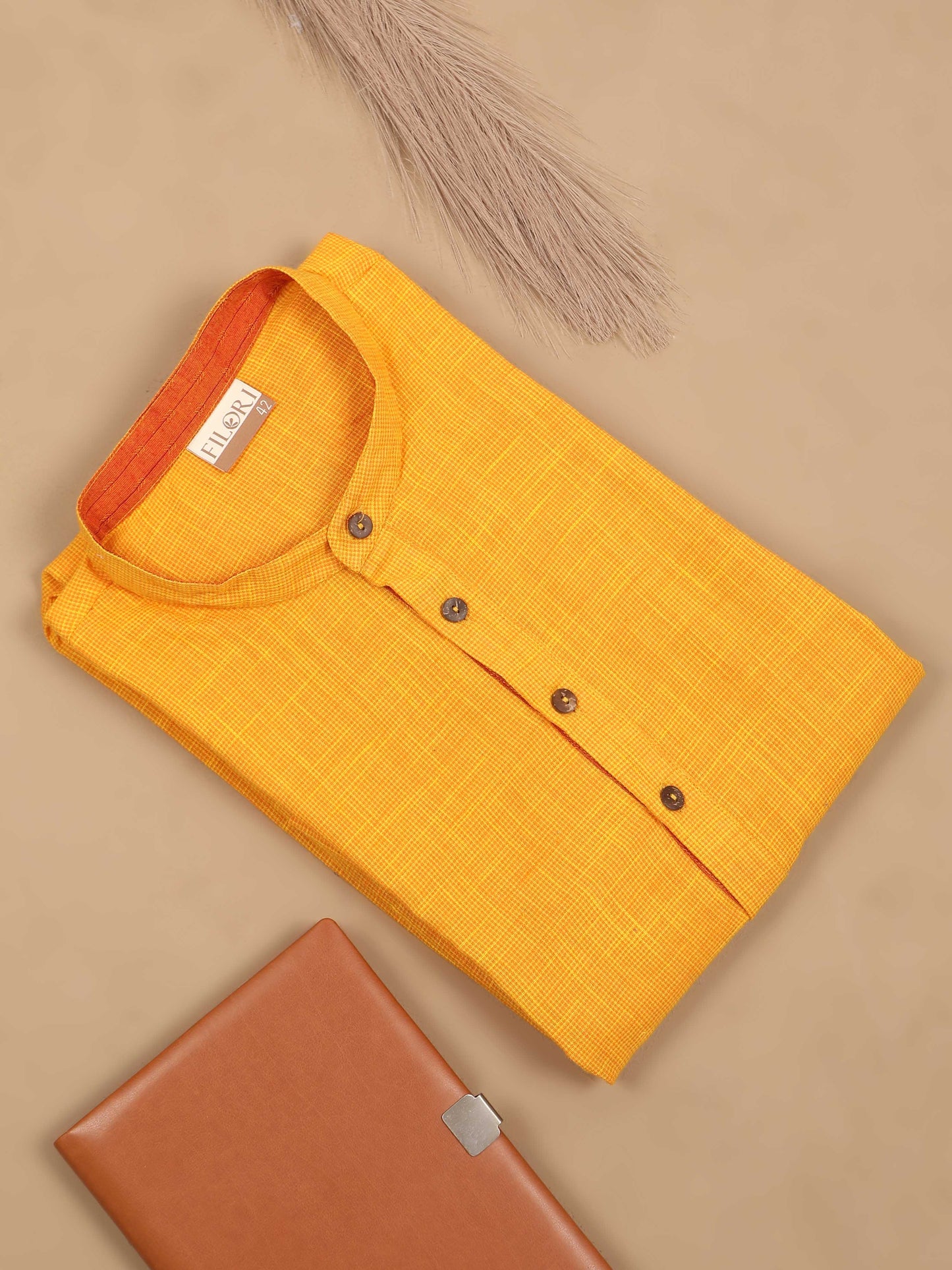 Sunshine Yellow Cotton Long Kurta For Men