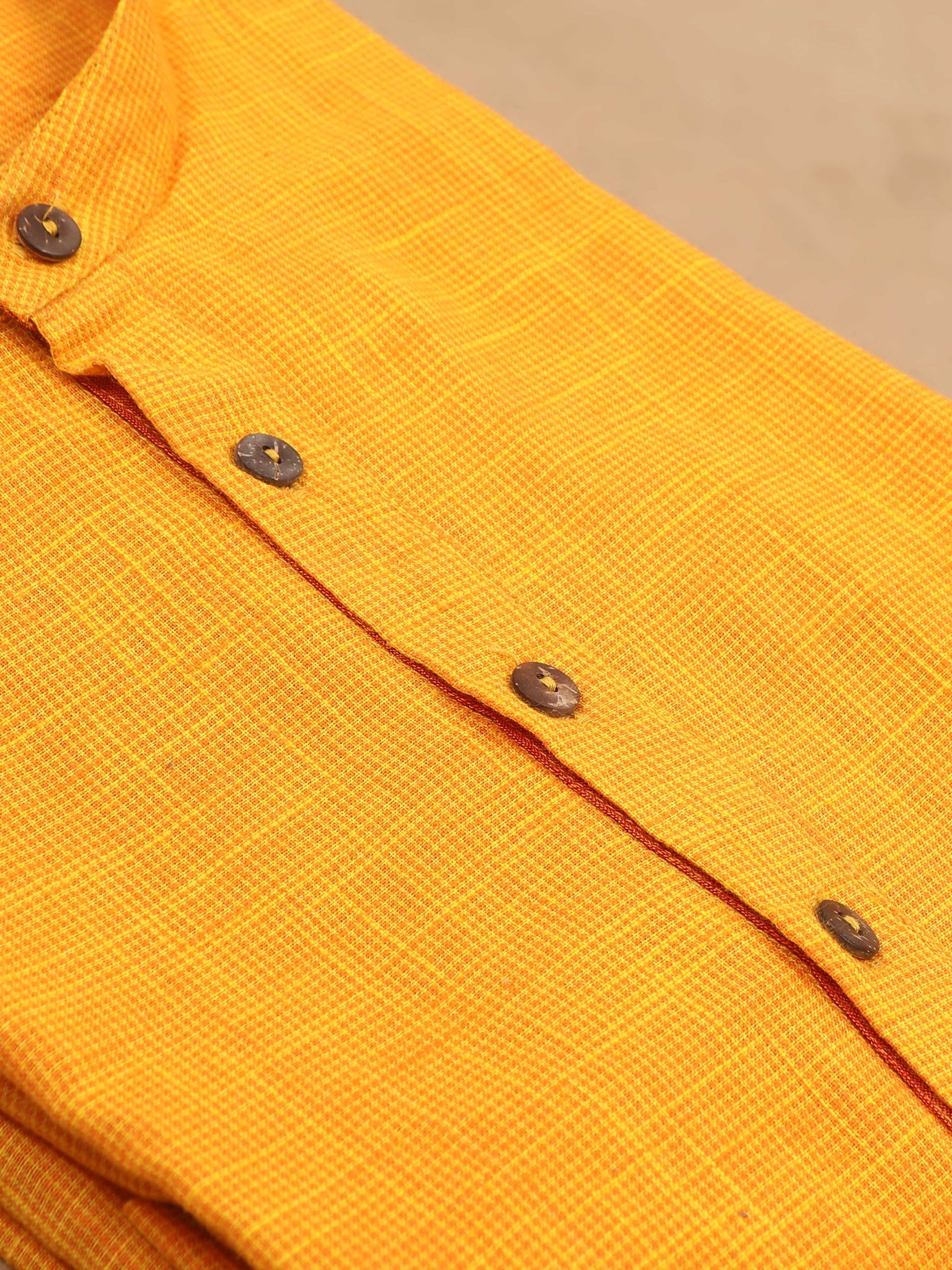 Sunshine Yellow Cotton Long Kurta For Men