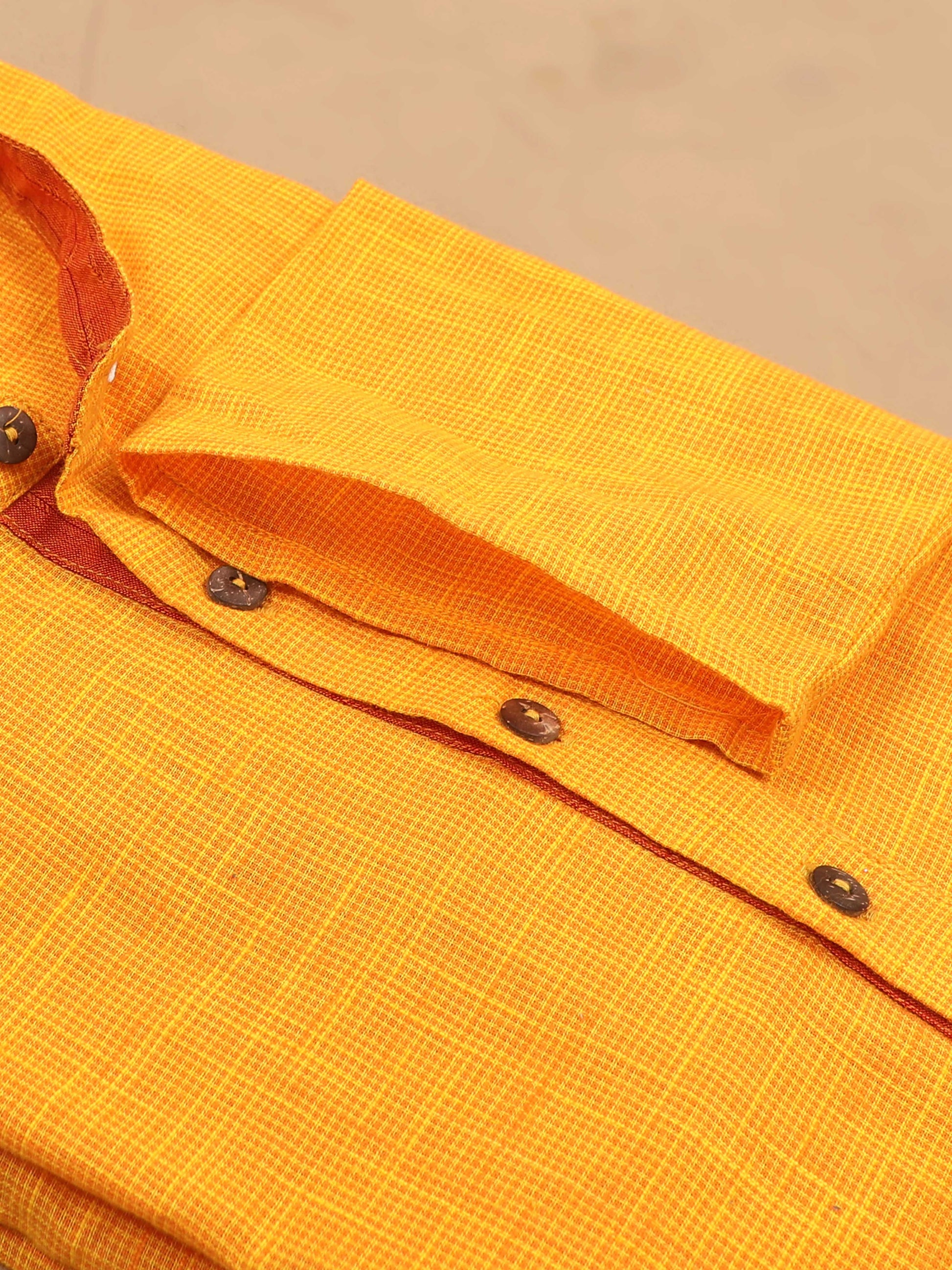 Sunshine Yellow Cotton Long Kurta For Men