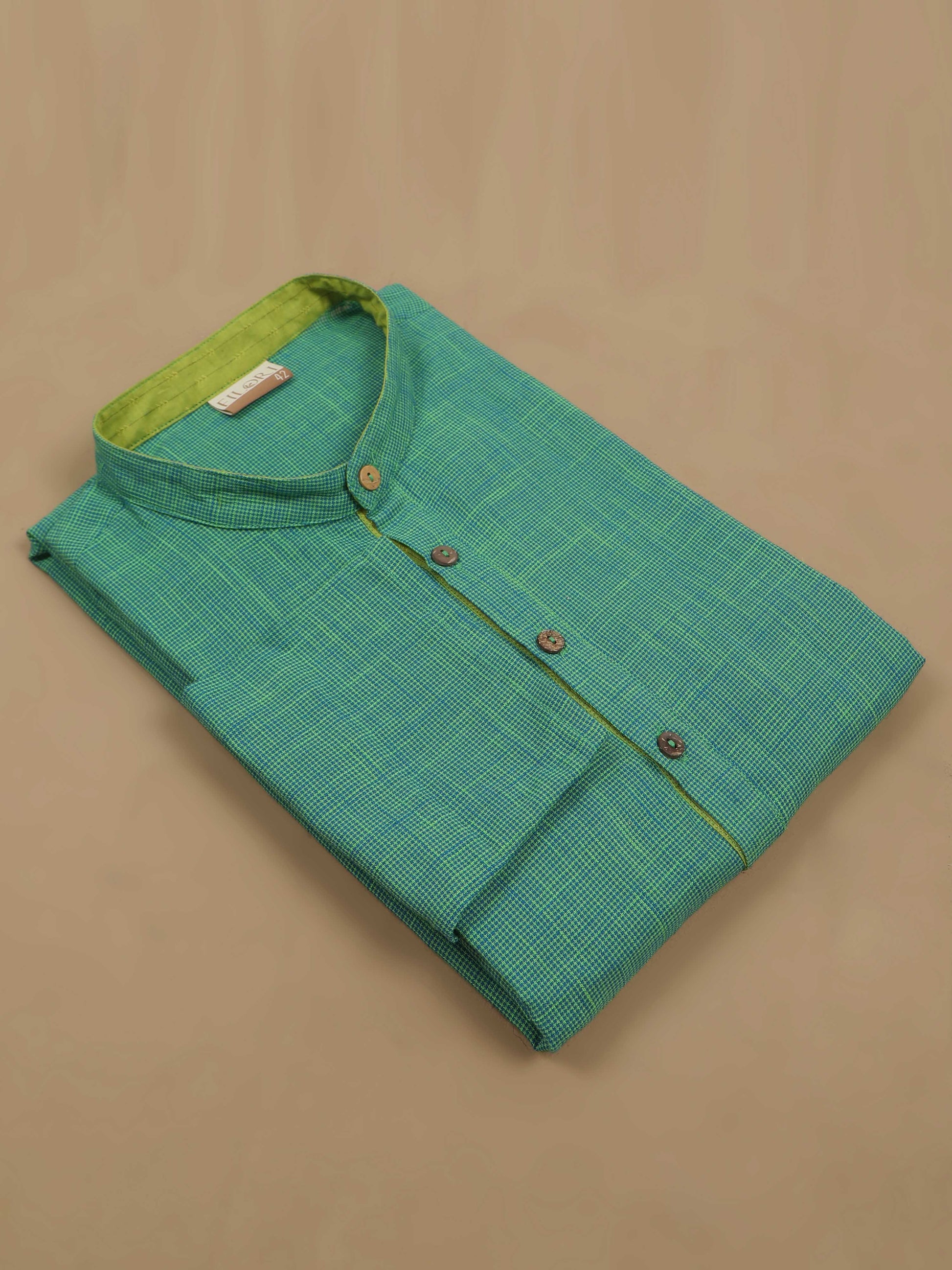 Parrot Green Cotton Long Kurta For Men