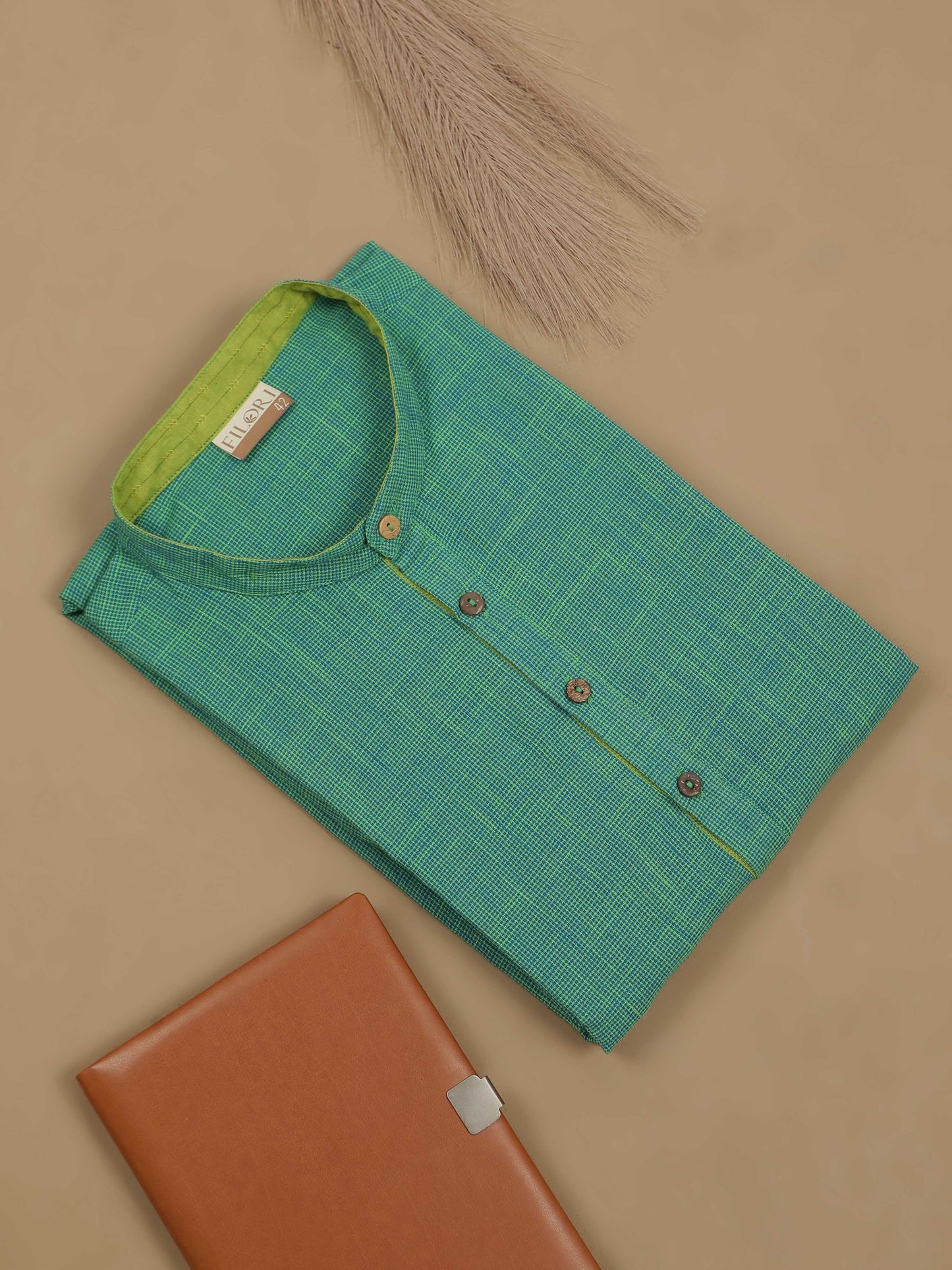 Parrot Green Cotton Long Kurta For Men