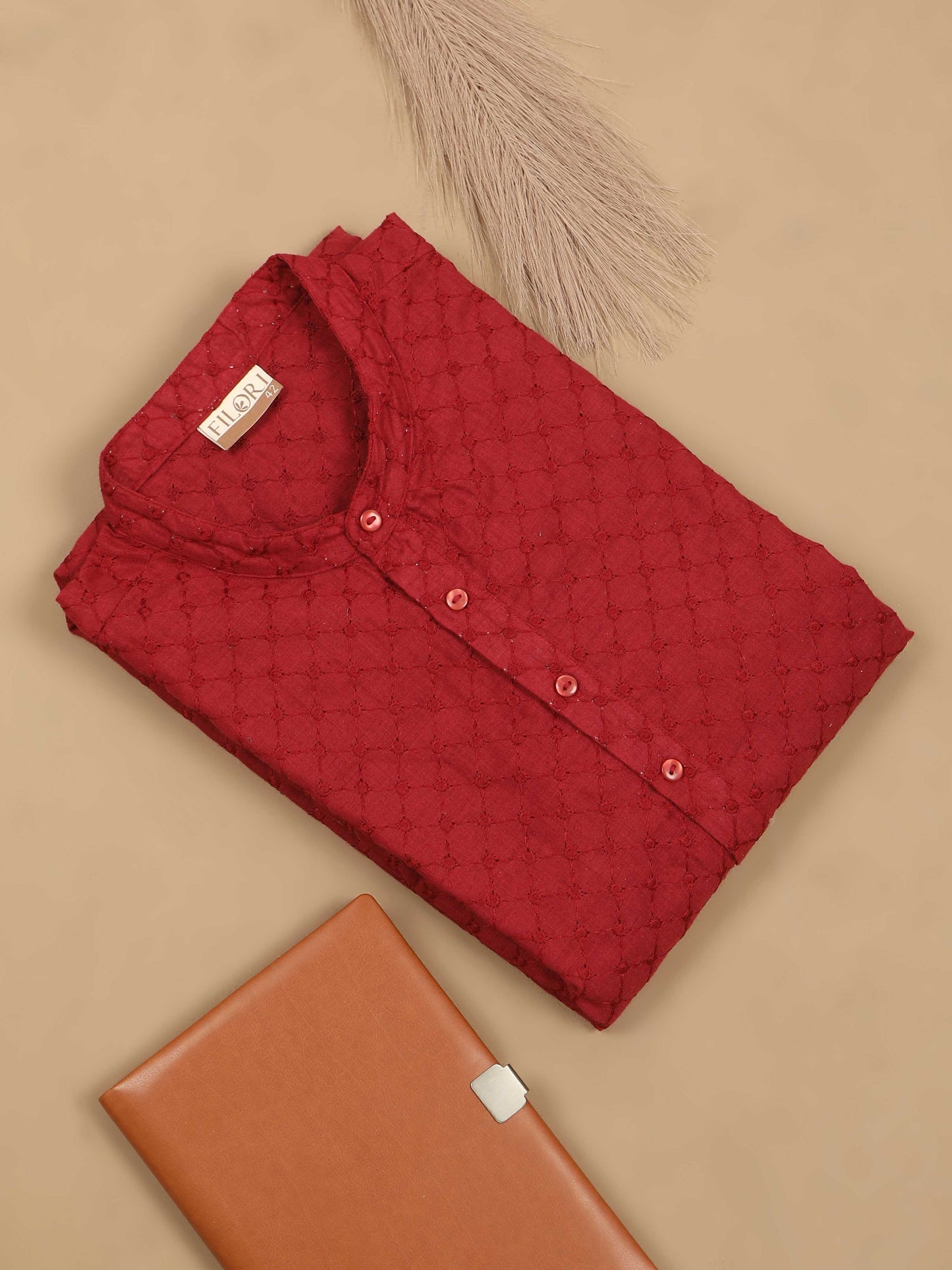 Maroon Chikankari long kurta designs for mens