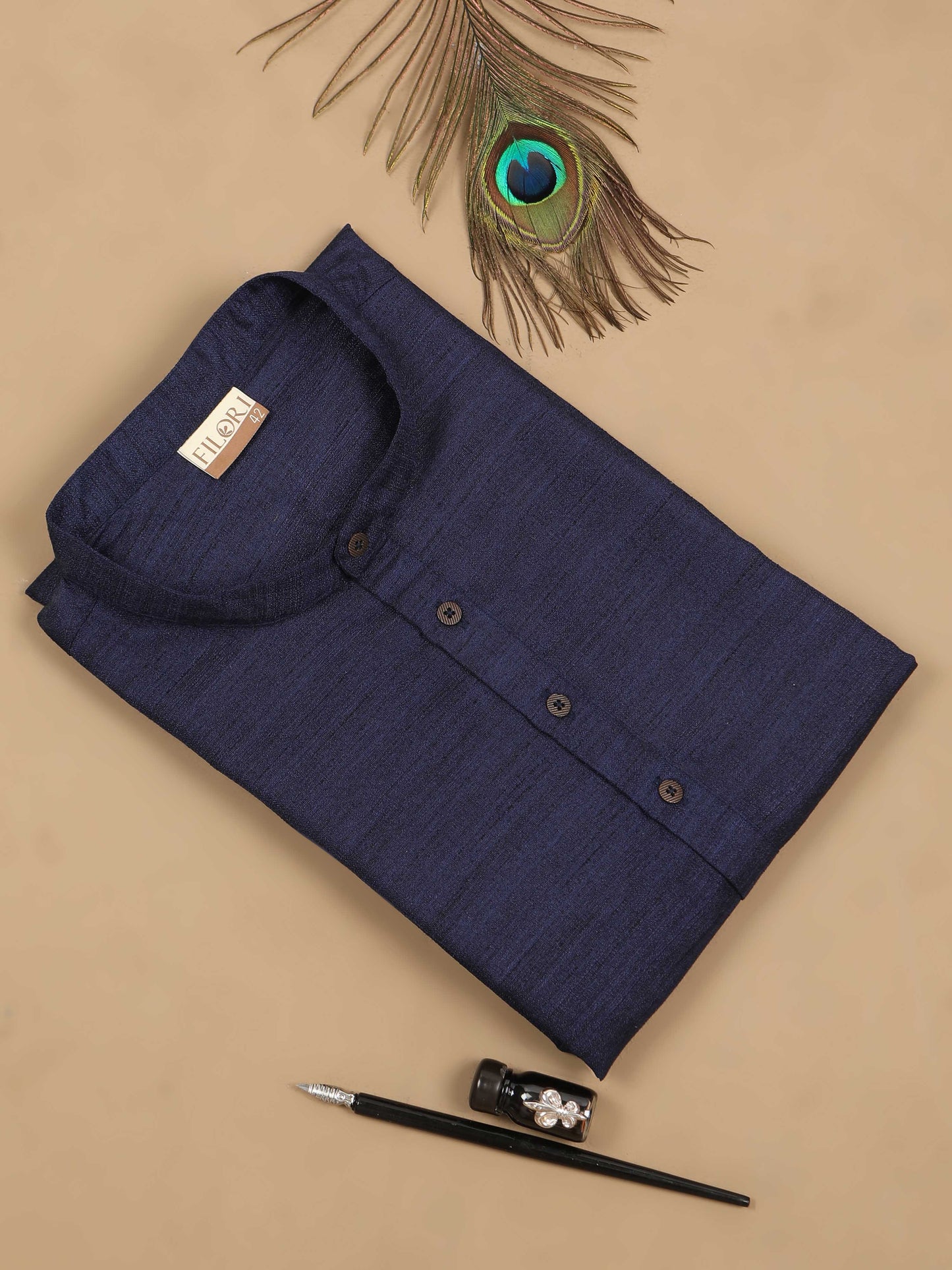 Navy Blue Textured knee length kurta