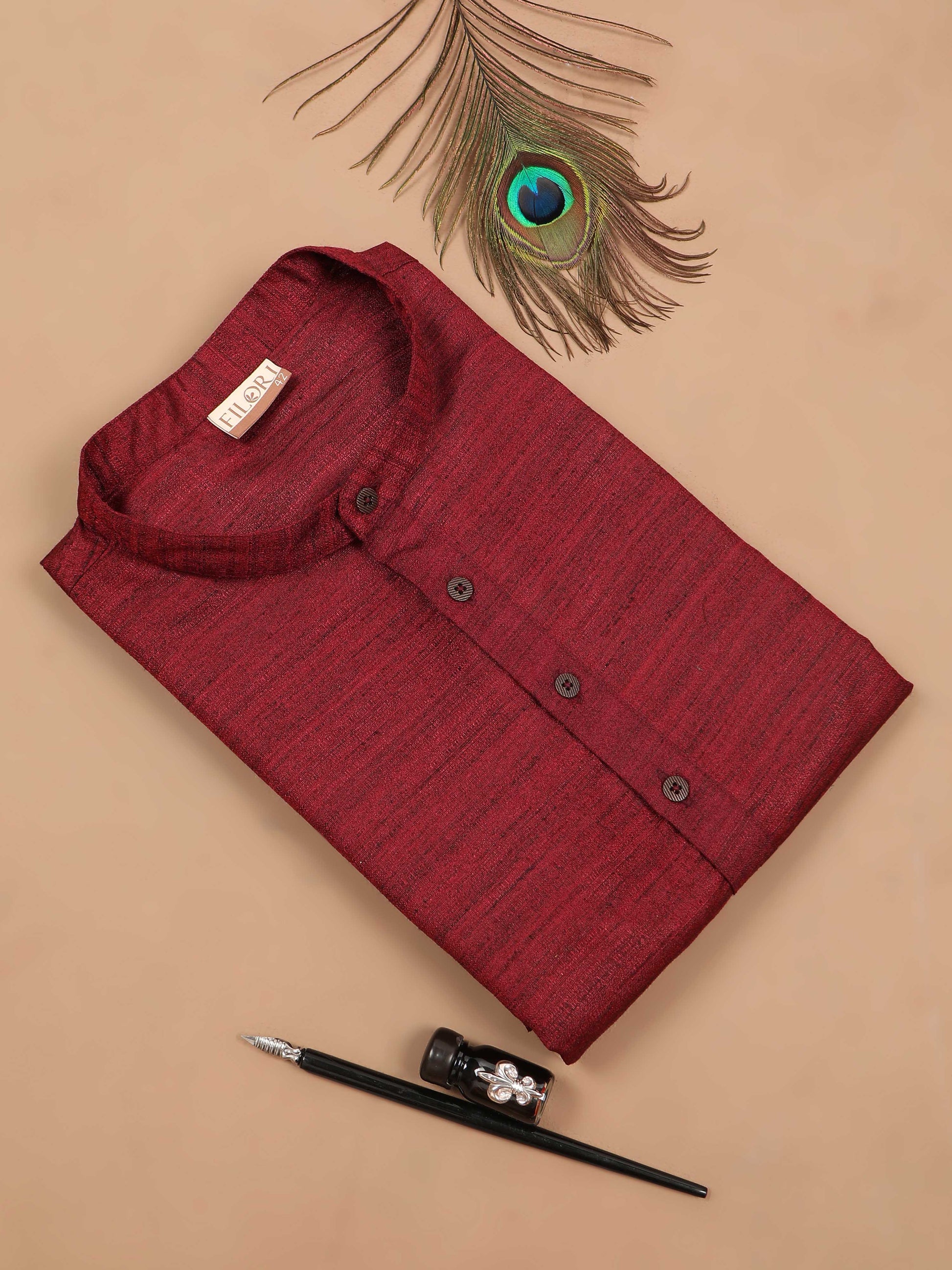 Maroon Textured long kurta designs for mens