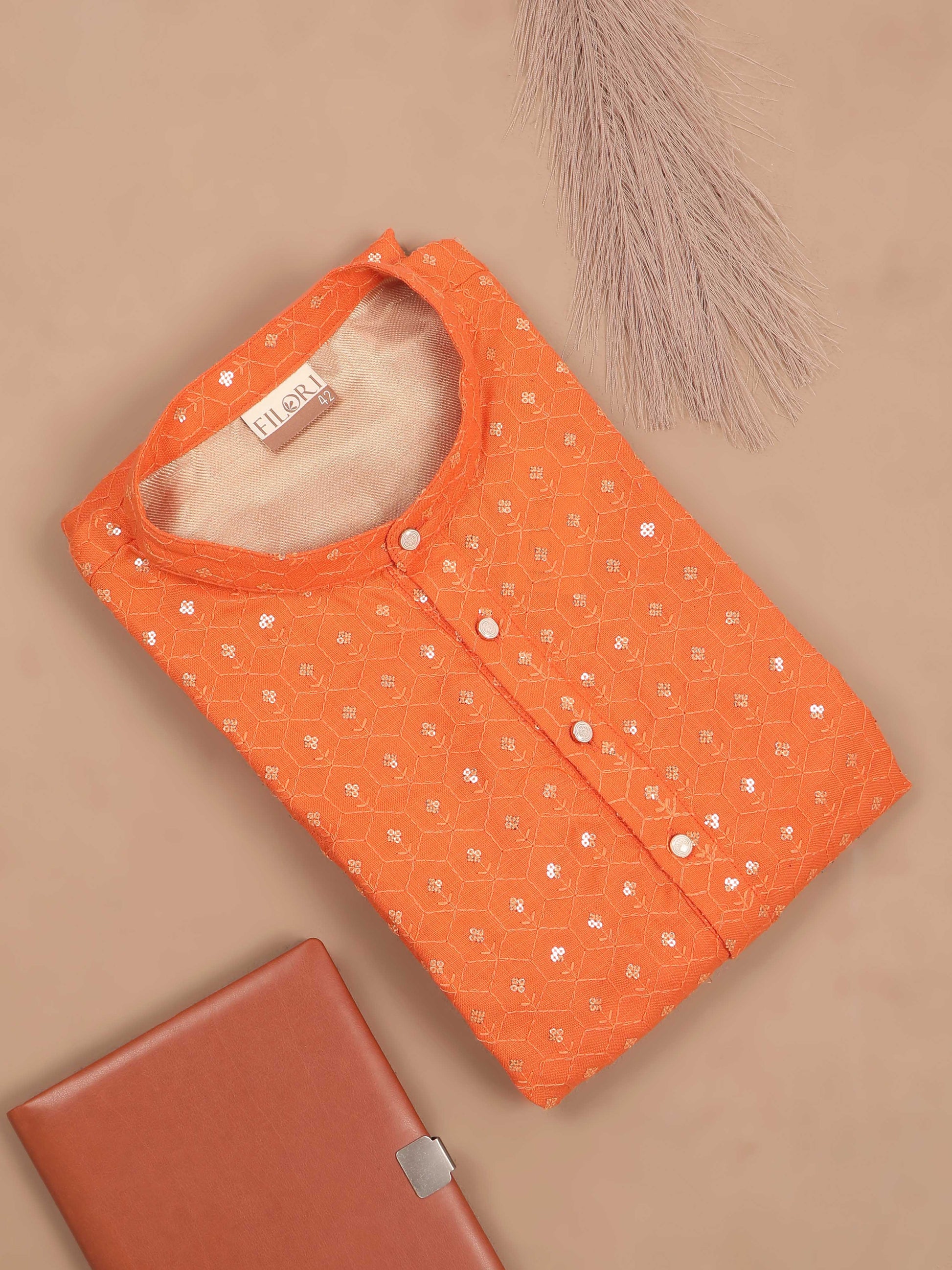 Sunset Orange full sleeve mens kurta