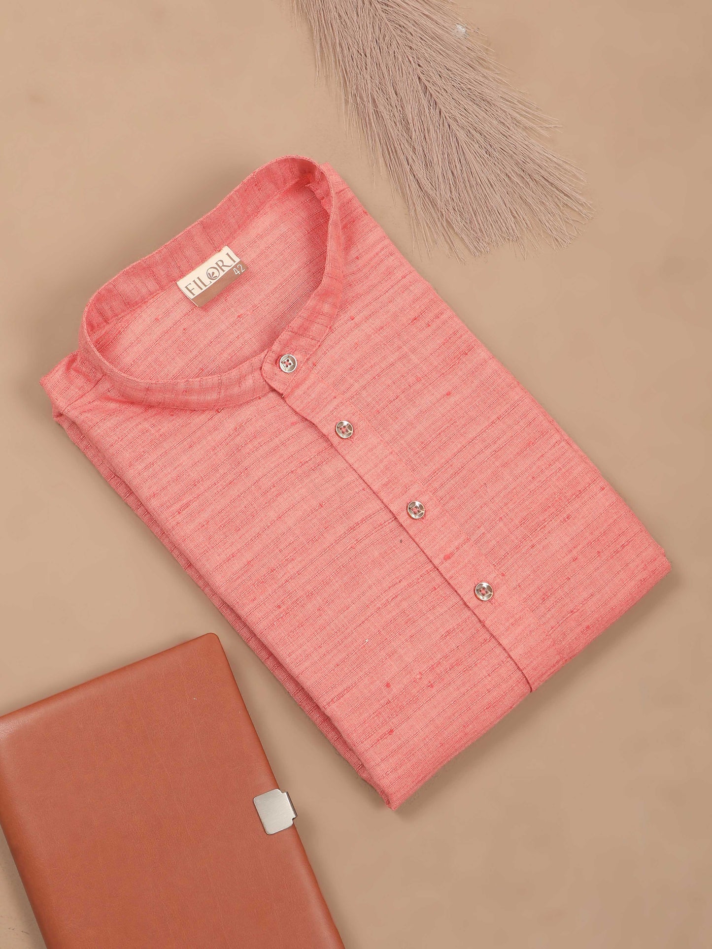 Peach Textured long kurta for men stylish