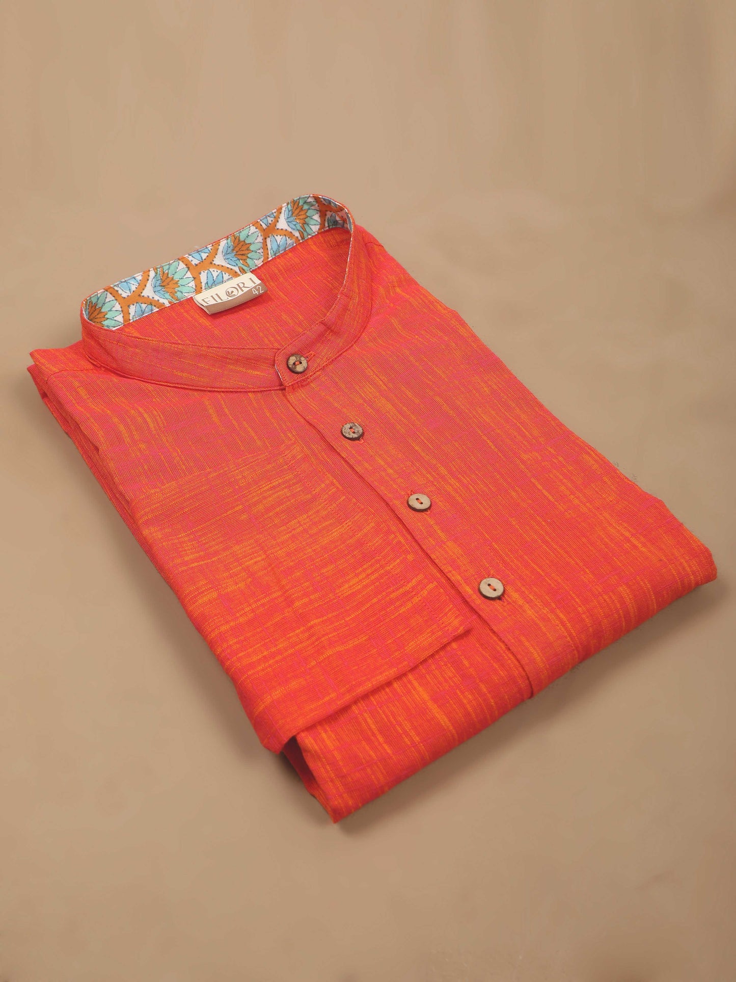 Orange Cotton Long Kurta For Men