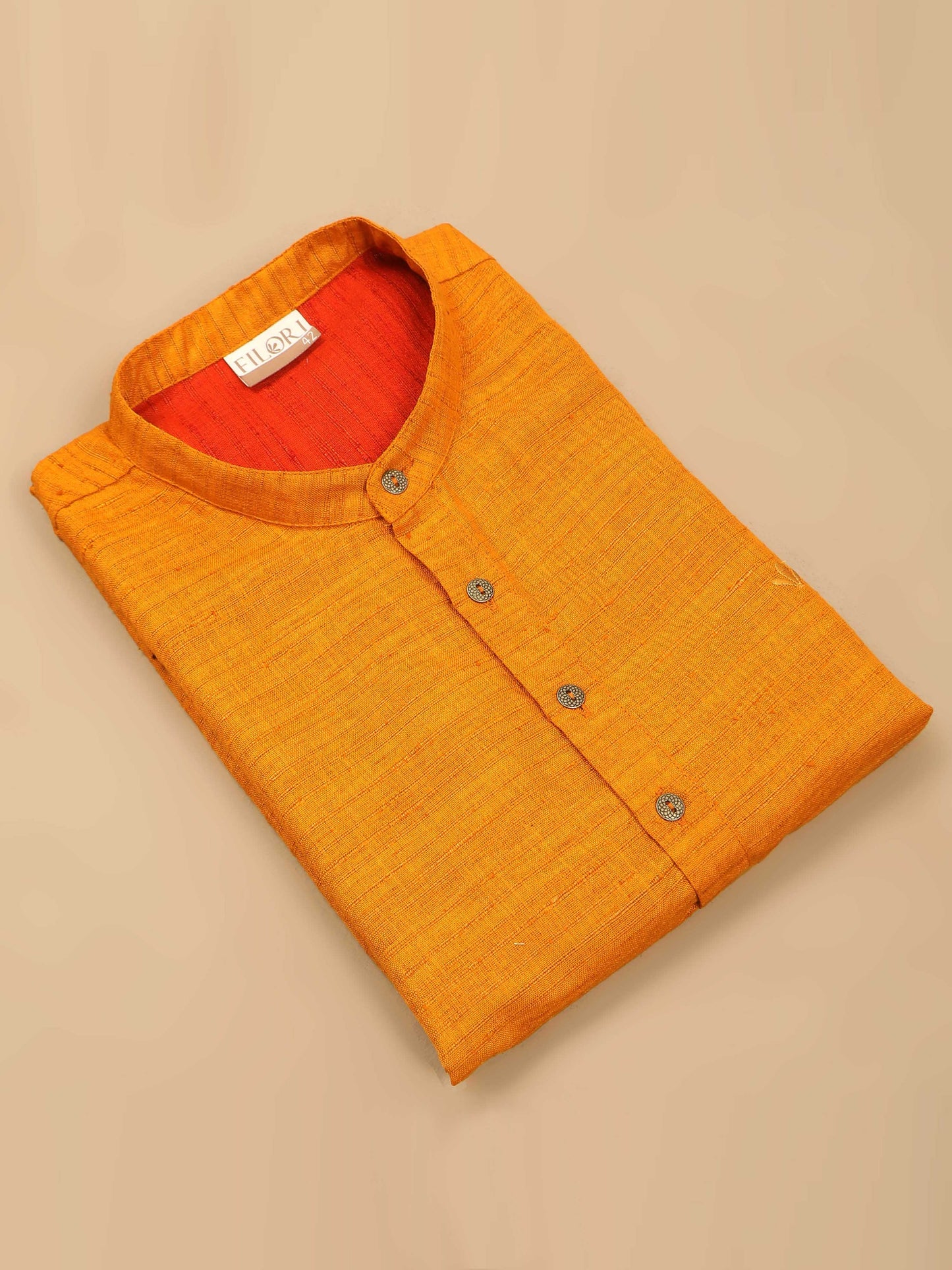 Golden Yellow cotton short kurta for mens