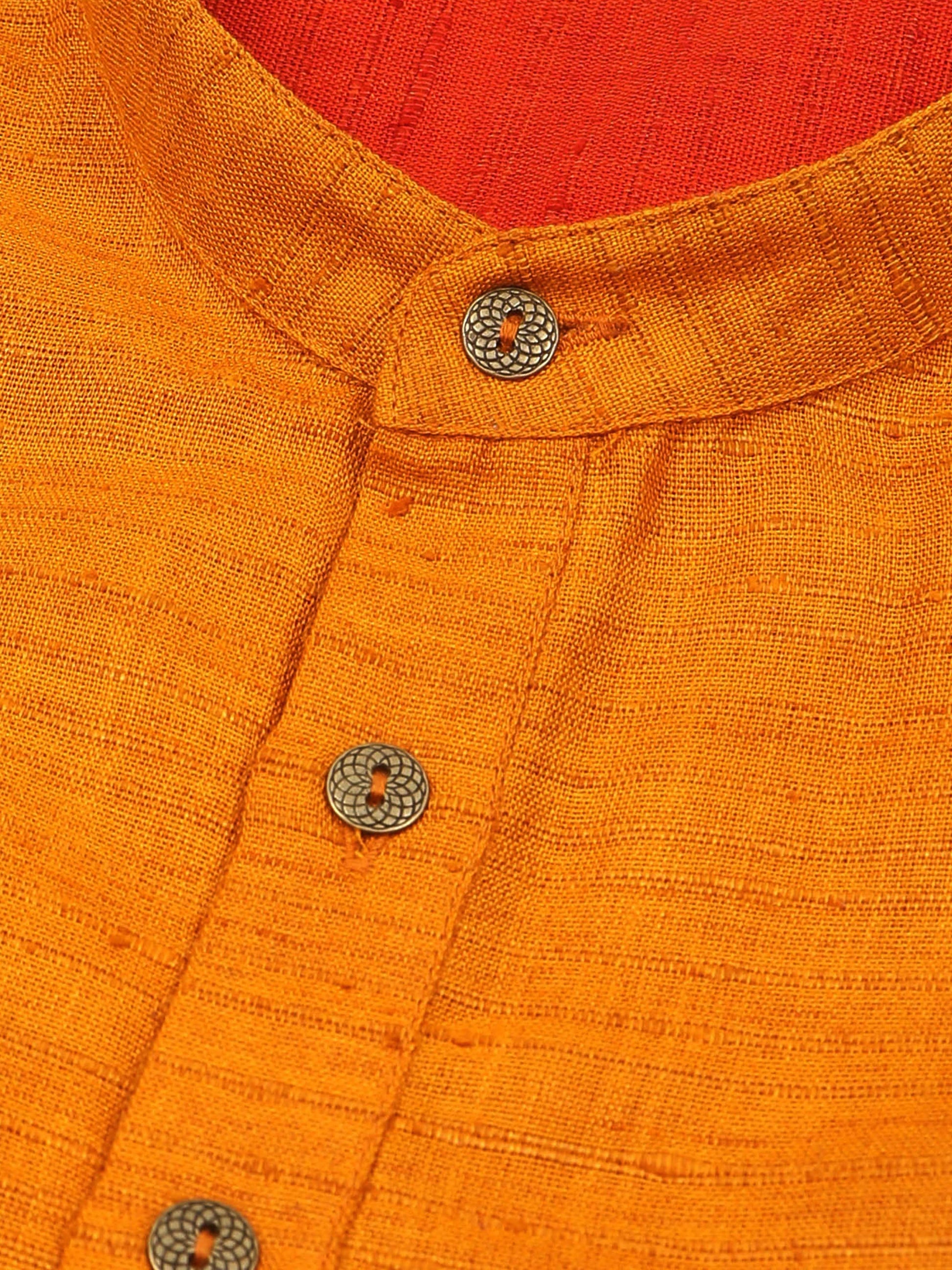 Golden Yellow cotton short kurta for mens