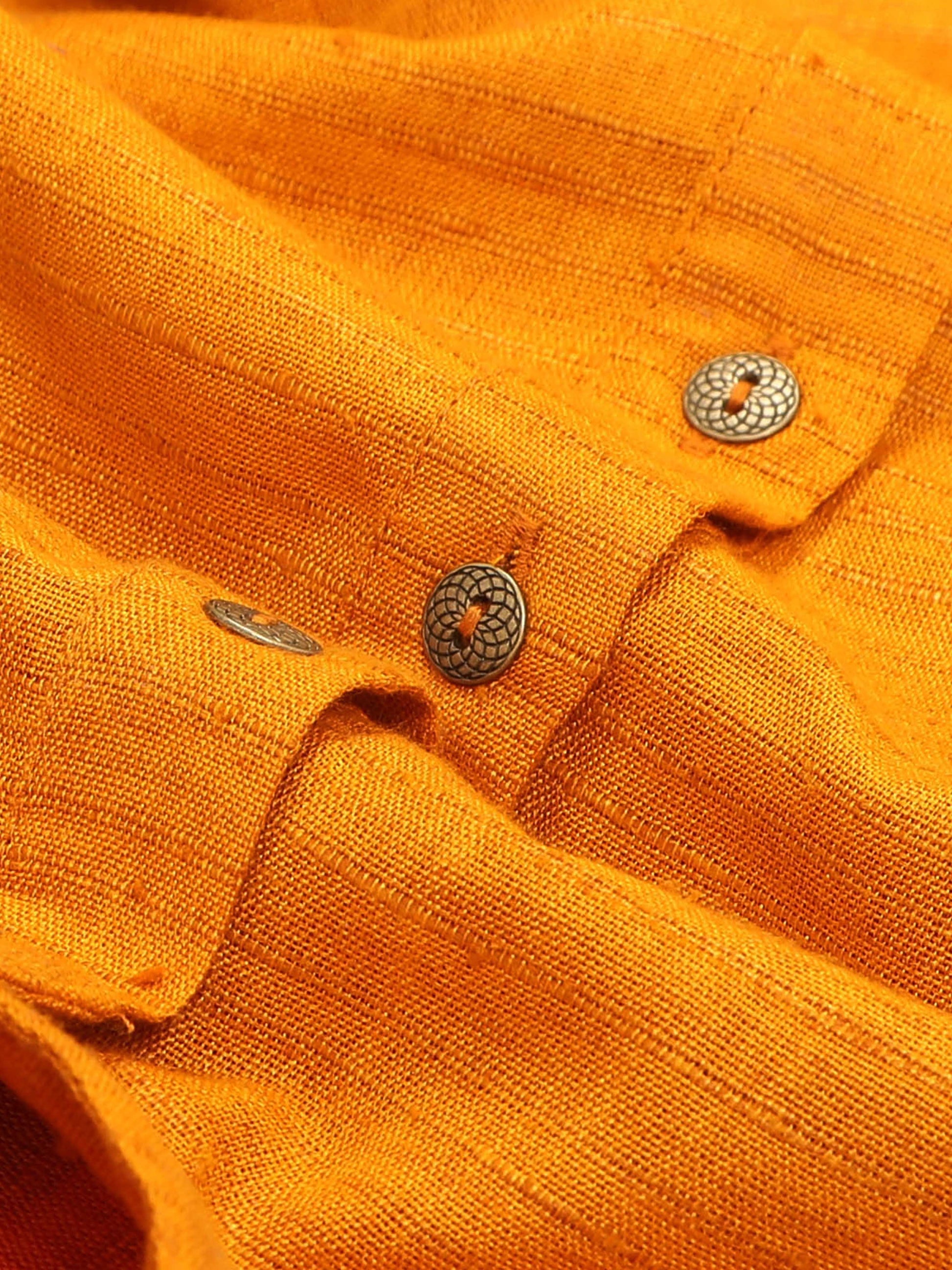 Golden Yellow cotton short kurta for mens