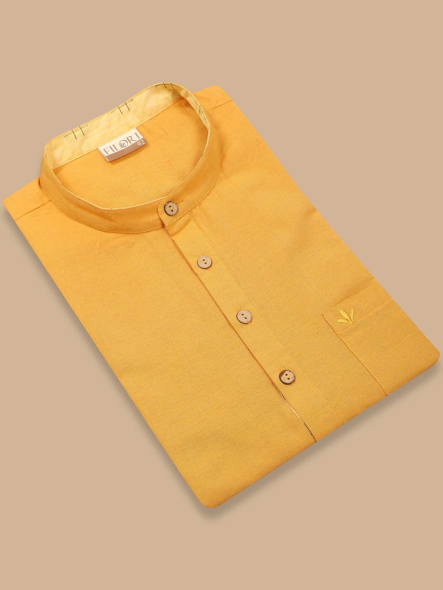 Mustard Yellow short length kurta for mens