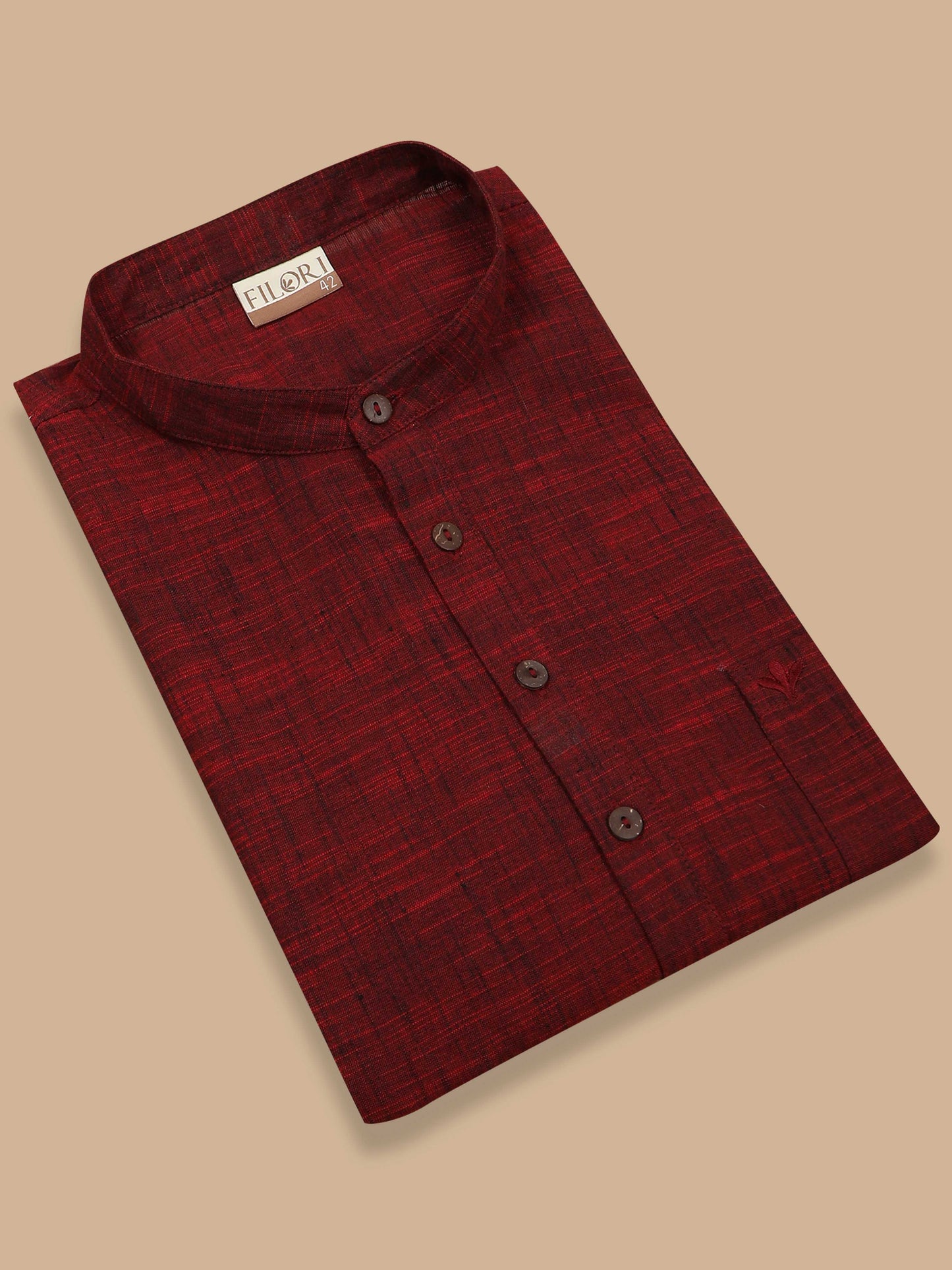 Maroon Cotton Short Kurta For Men