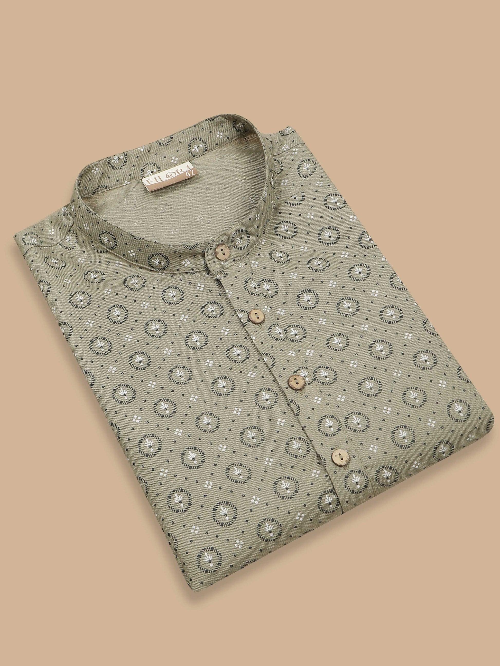 Grey printed half kurta for Men 