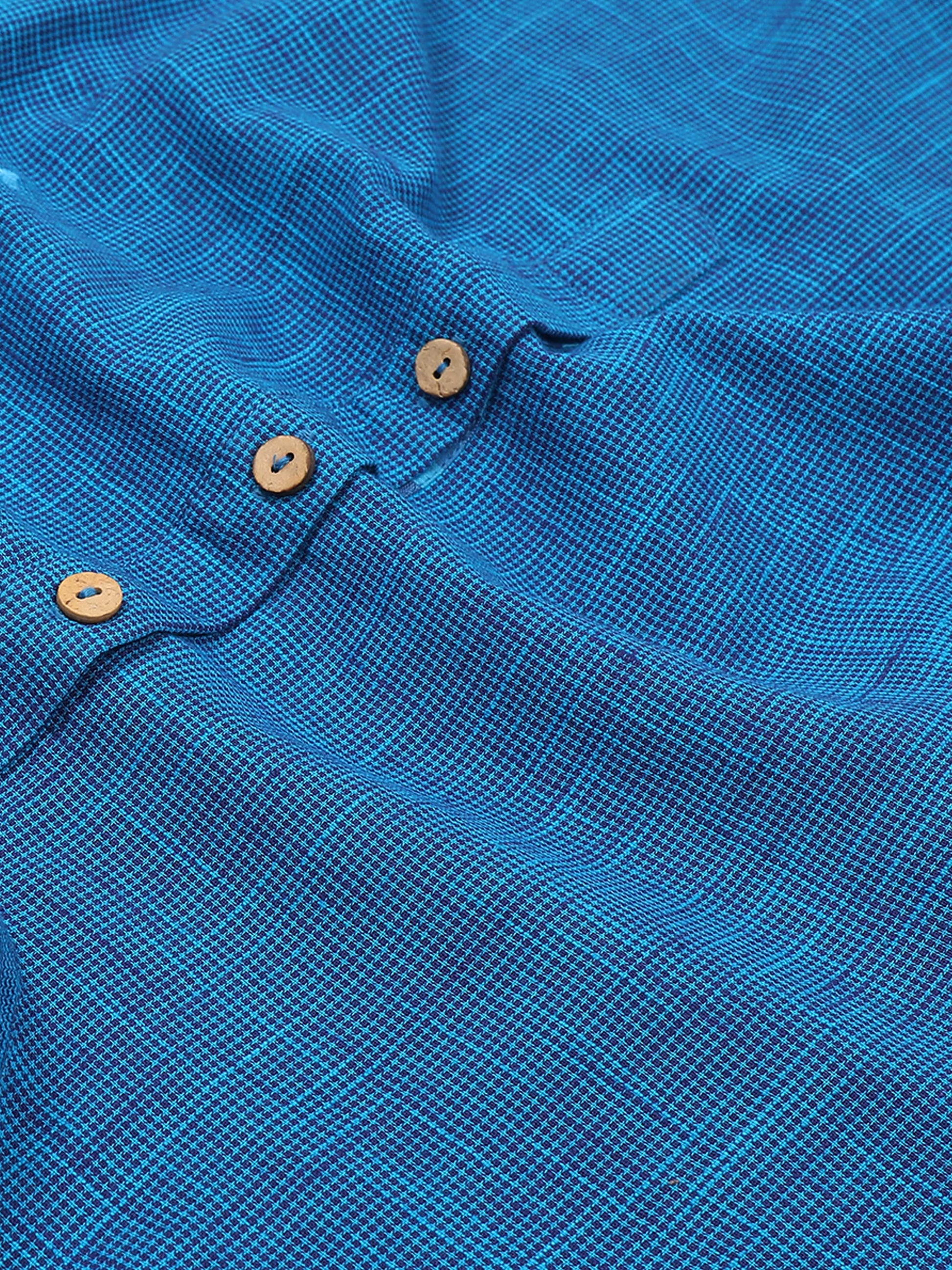 Royal Blue Cotton Short Kurta For Men