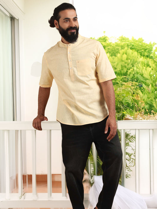 Lemon Yellow Cotton Short Kurta