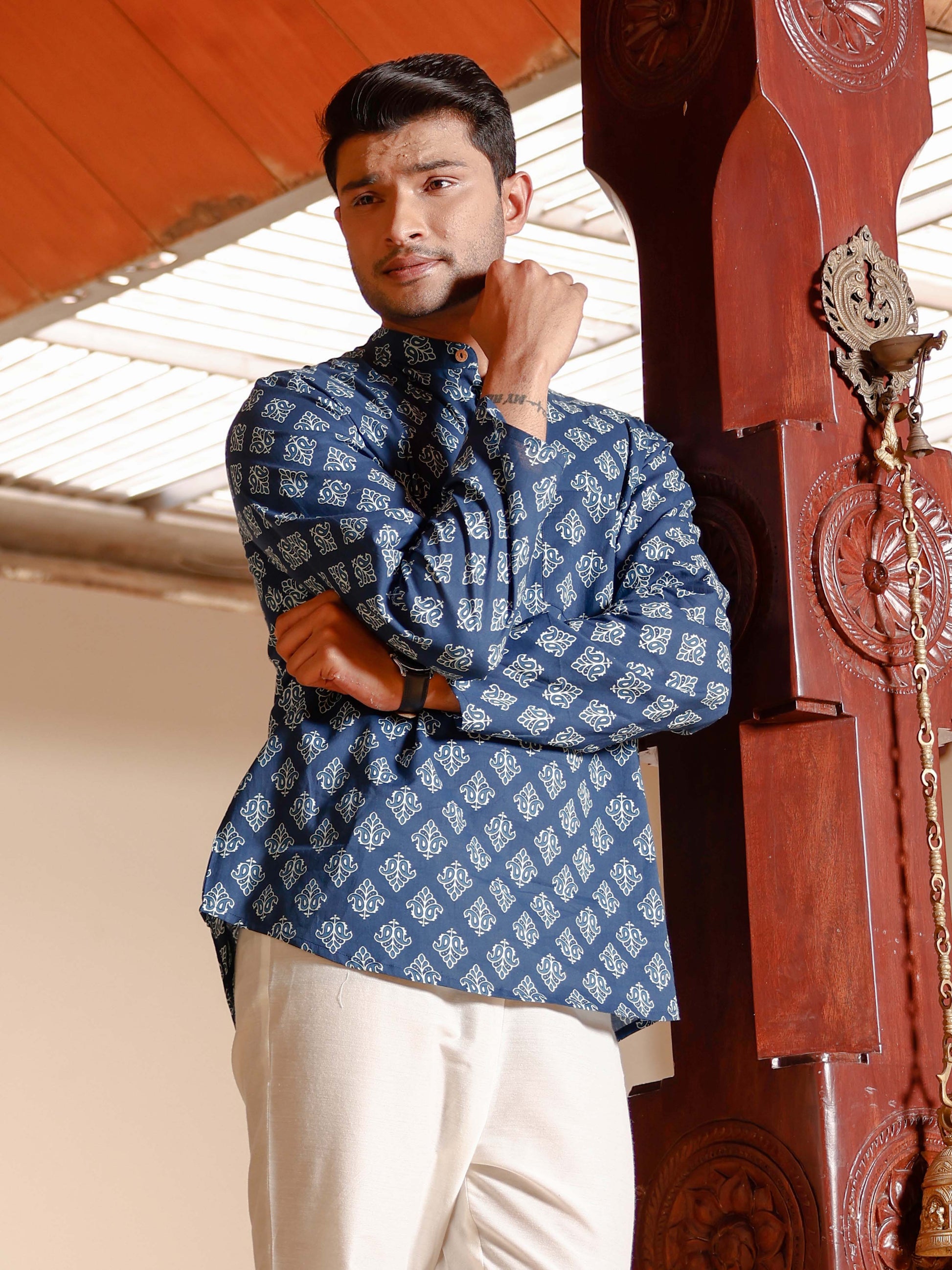 Indigo Jaipur Printed Short Kurta for Men