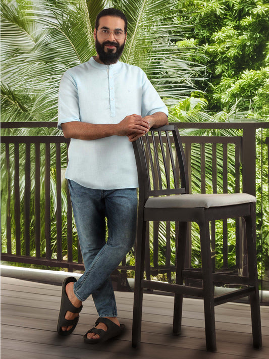 Powder Blue Textured Short Kurta