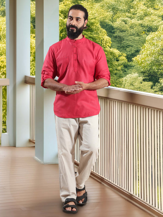 Cherry Red Short Kurta Full Sleeve