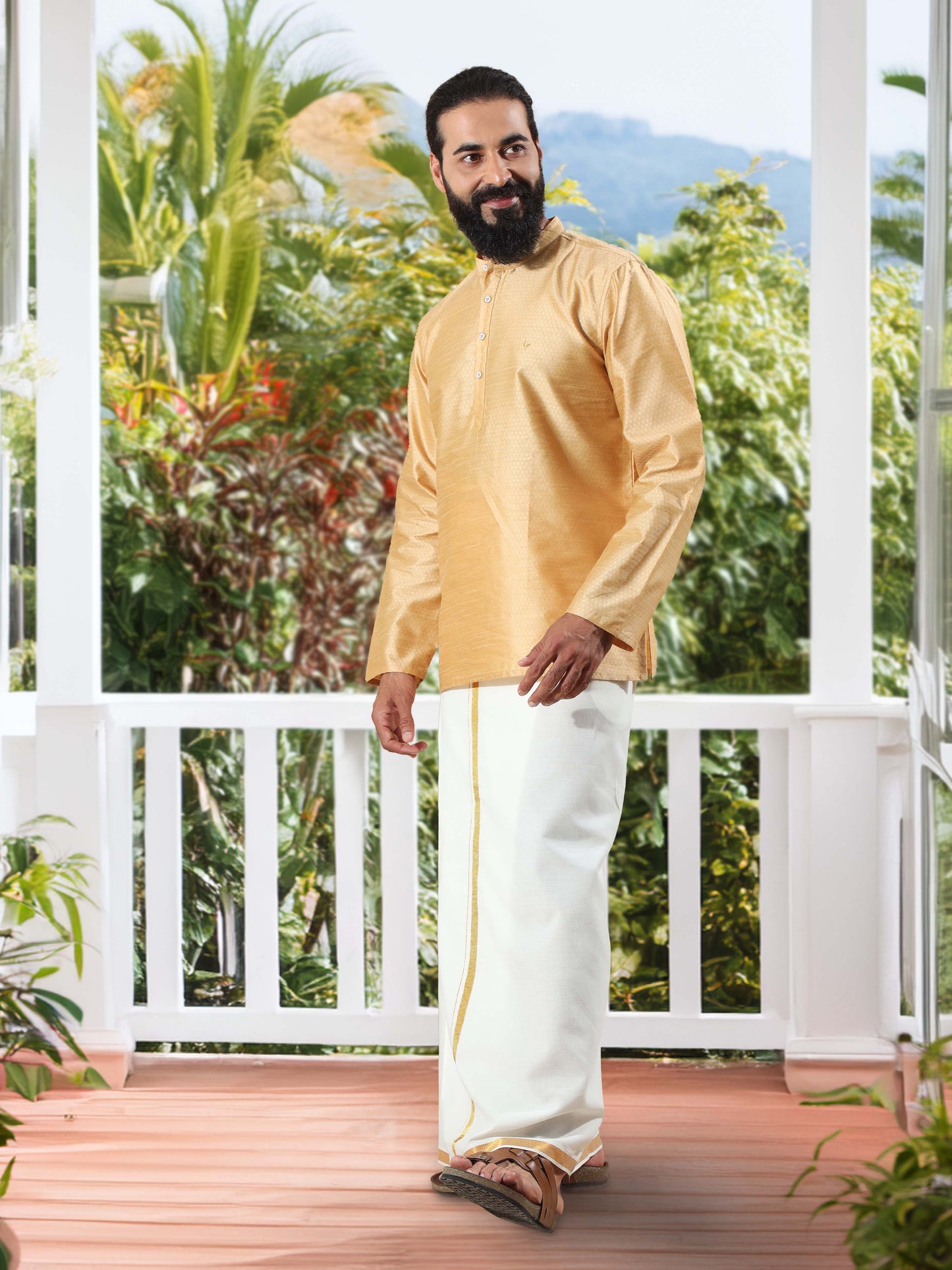 Gold Banarasi Dobby Short Kurta