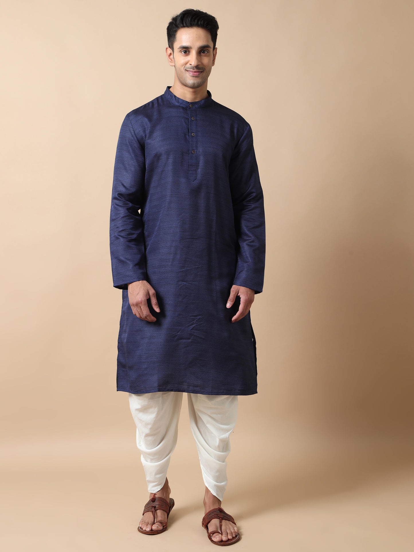 Navy Blue Textured knee length kurta