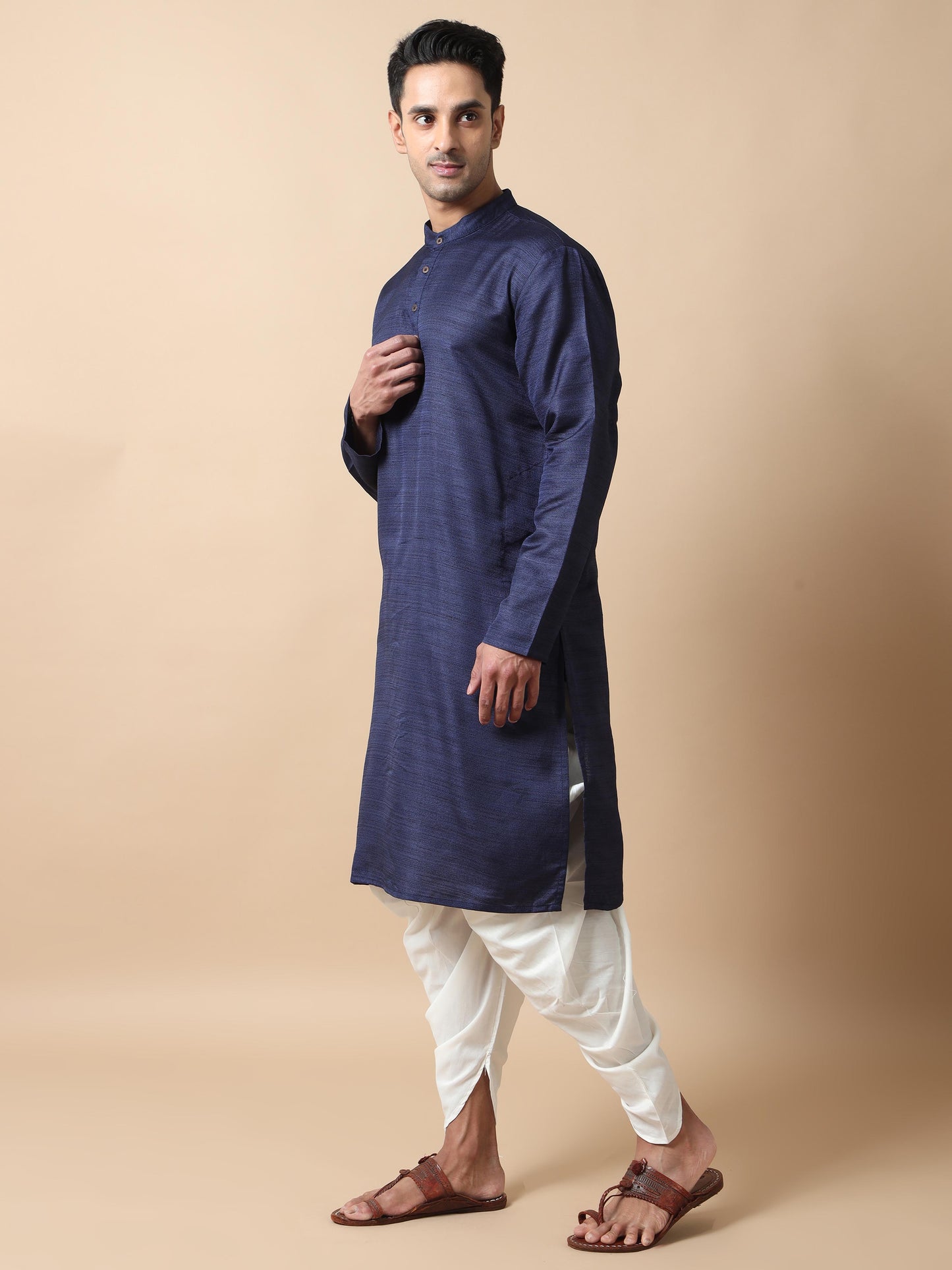 Navy Blue Textured knee length kurta