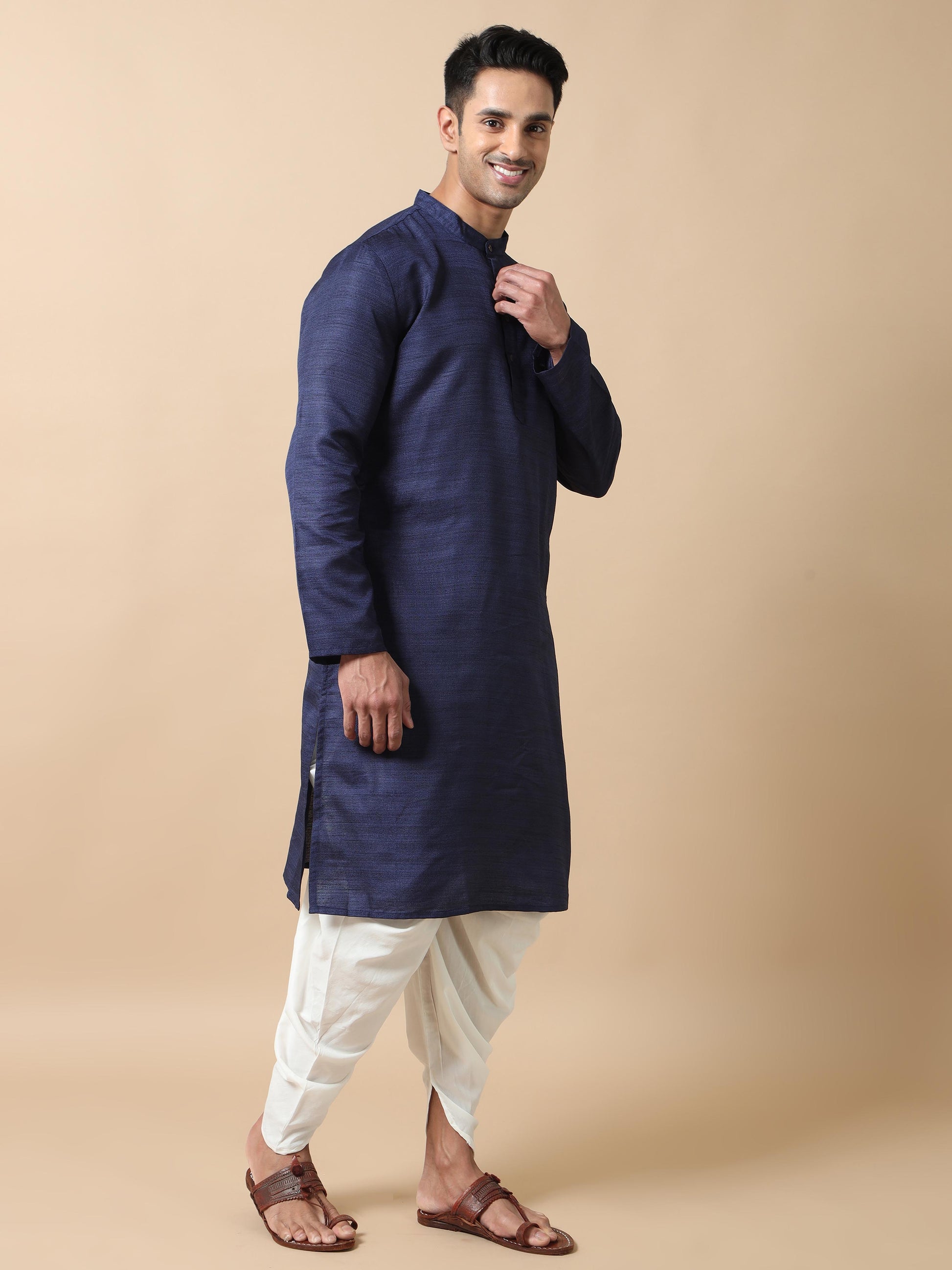 Navy Blue Textured knee length kurta