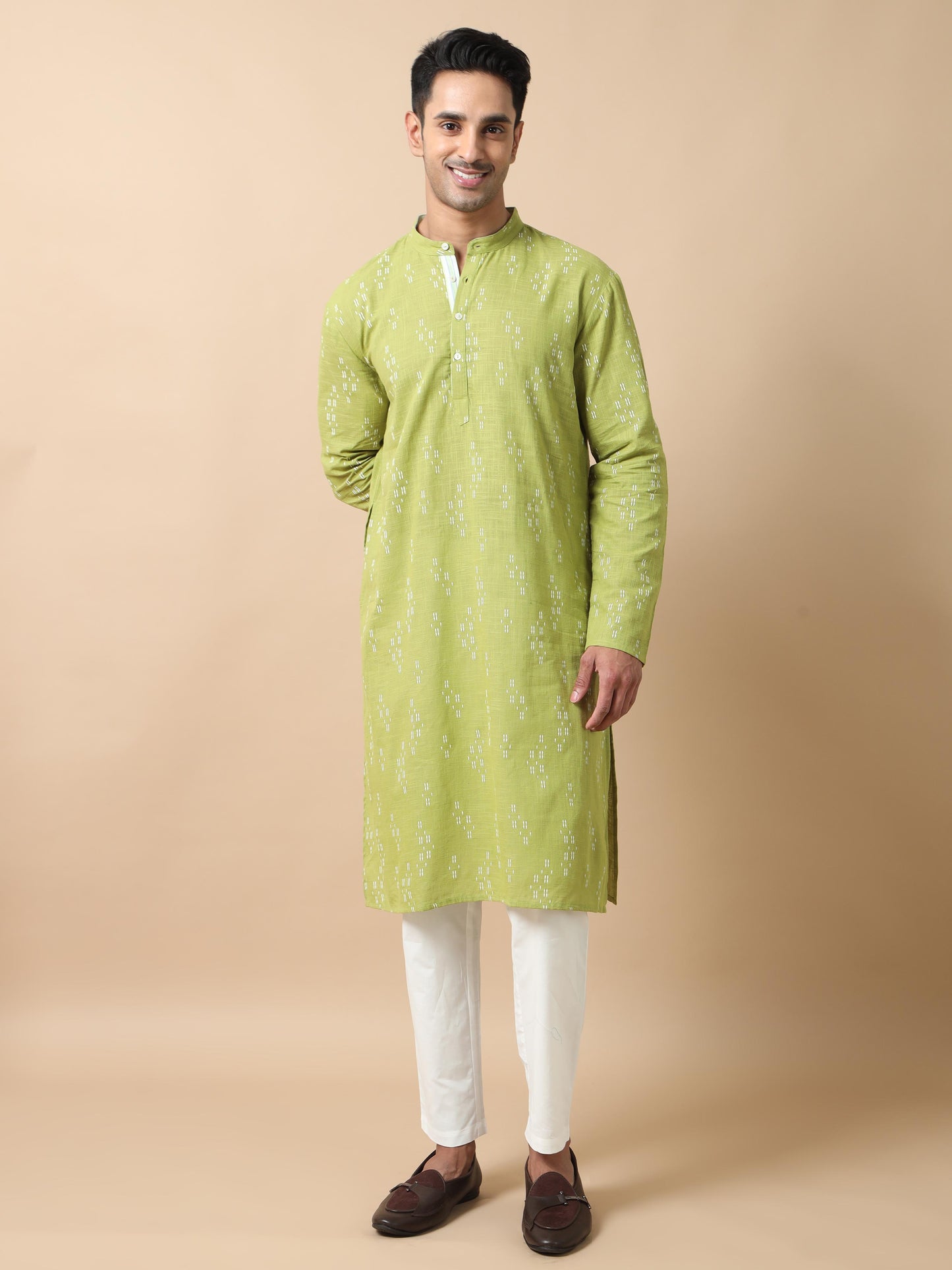 Pista Green printed kurta for men