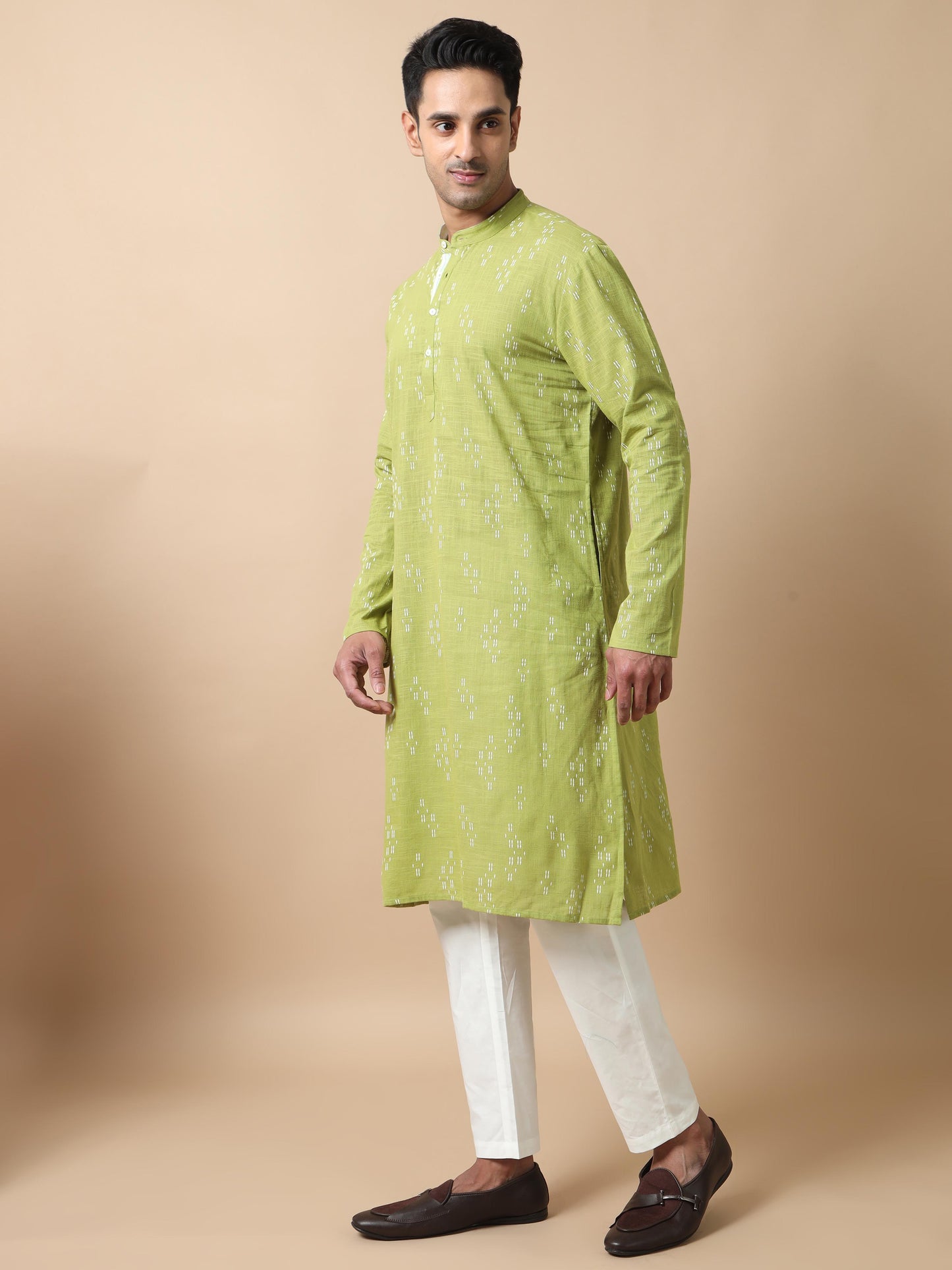 Pista Green printed kurta for men