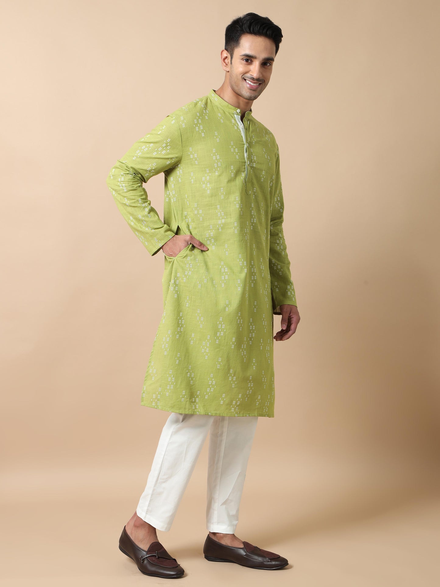 Pista Green printed kurta for men