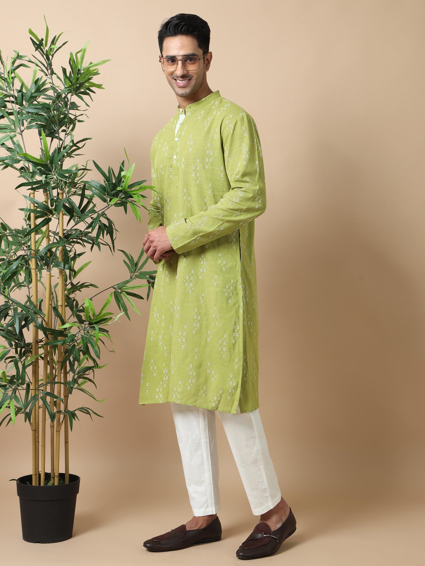 Pista Green printed kurta for men