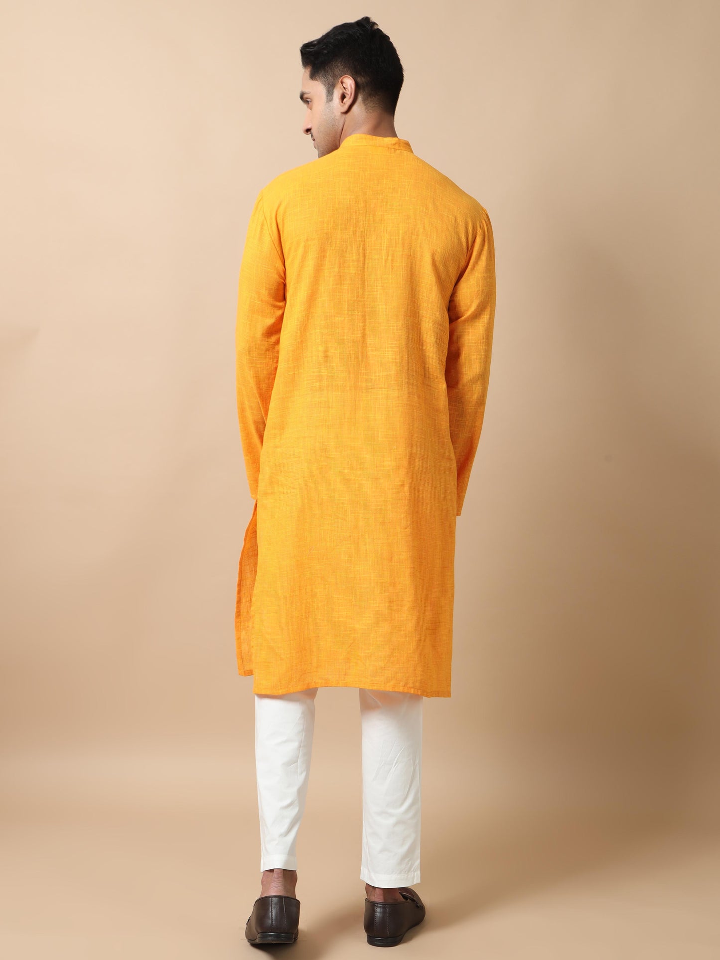 Sunshine Yellow Cotton Long Kurta For Men