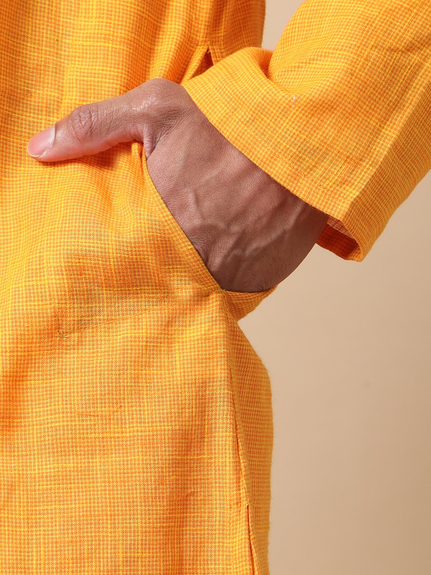 Sunshine Yellow Cotton Long Kurta For Men