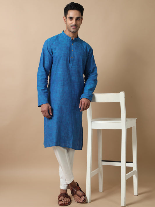 Royal Blue cotton long kurta for mens