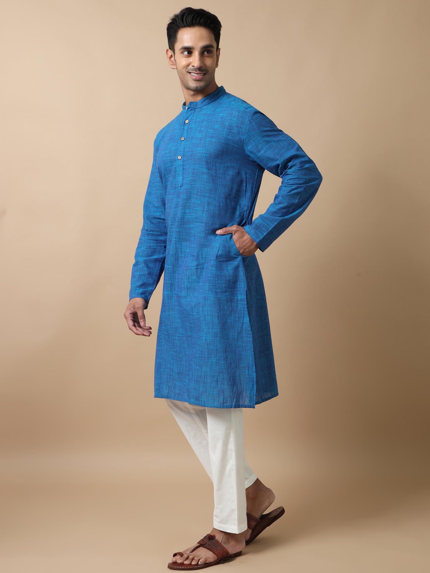 Royal Blue cotton long kurta for mens