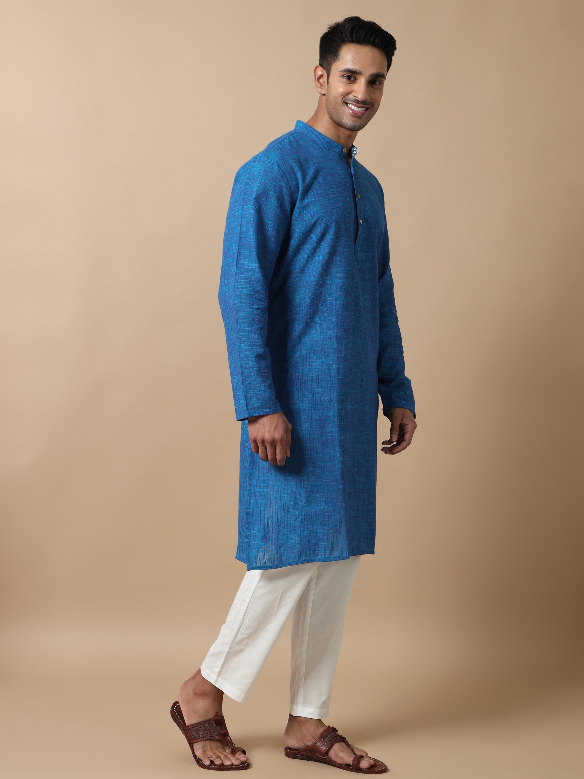 Royal Blue cotton long kurta for mens