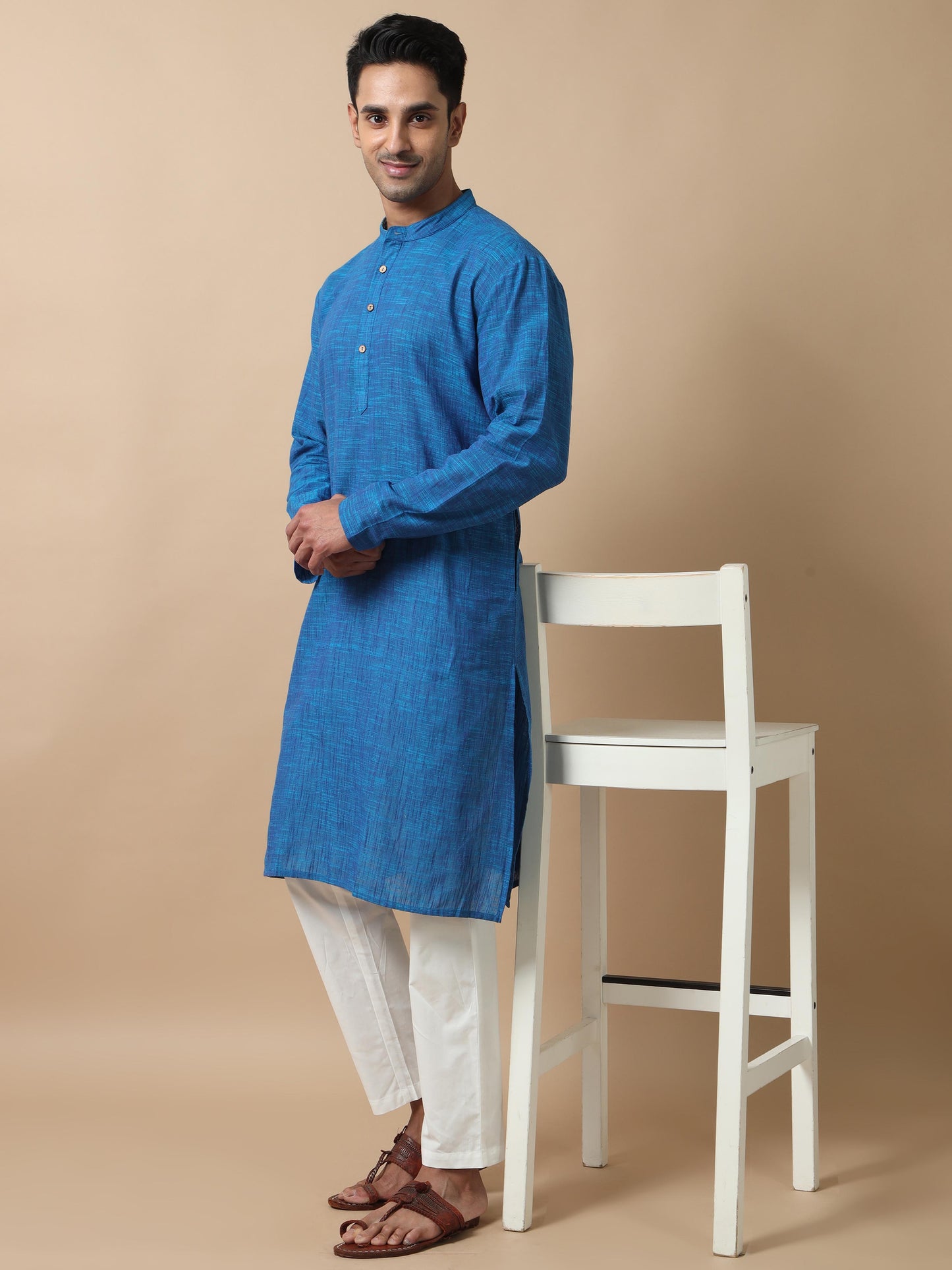 Royal Blue cotton long kurta for mens